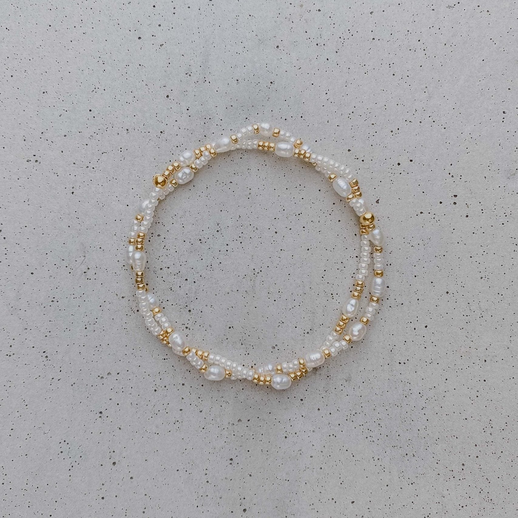 Linnea | Brautarmband mit kleinen echten Perlen - 2er Set