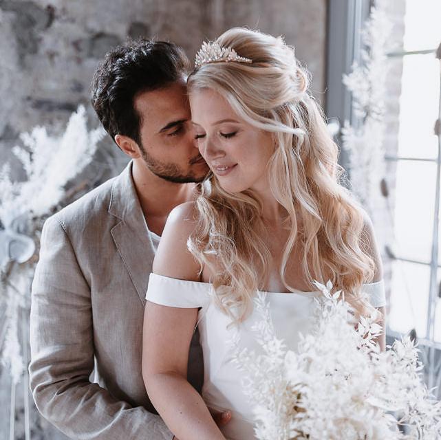 Greta | Diadem Krone - Braut Haarreif mit Perlen und Kristallen