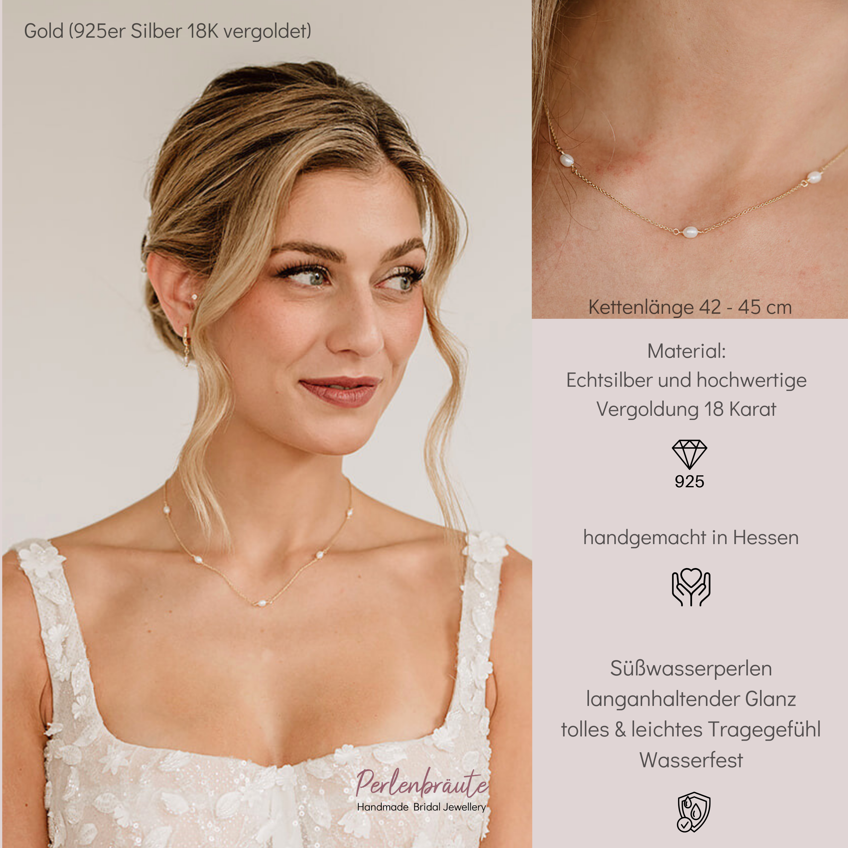 Amaris | Braut Halskette mit echten Perlen