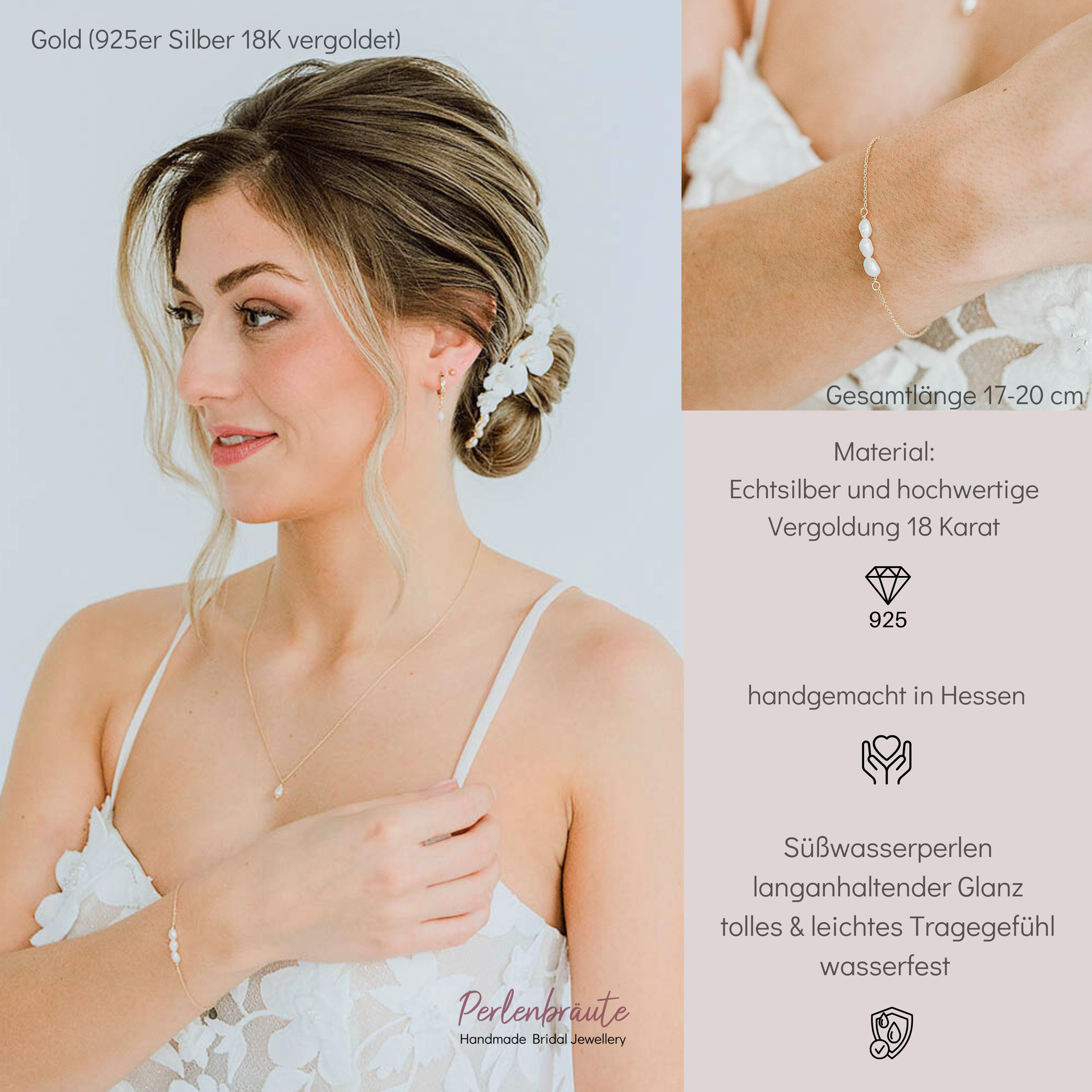 Amelie | Armband Hochzeit mit kleinen, echten Perlen