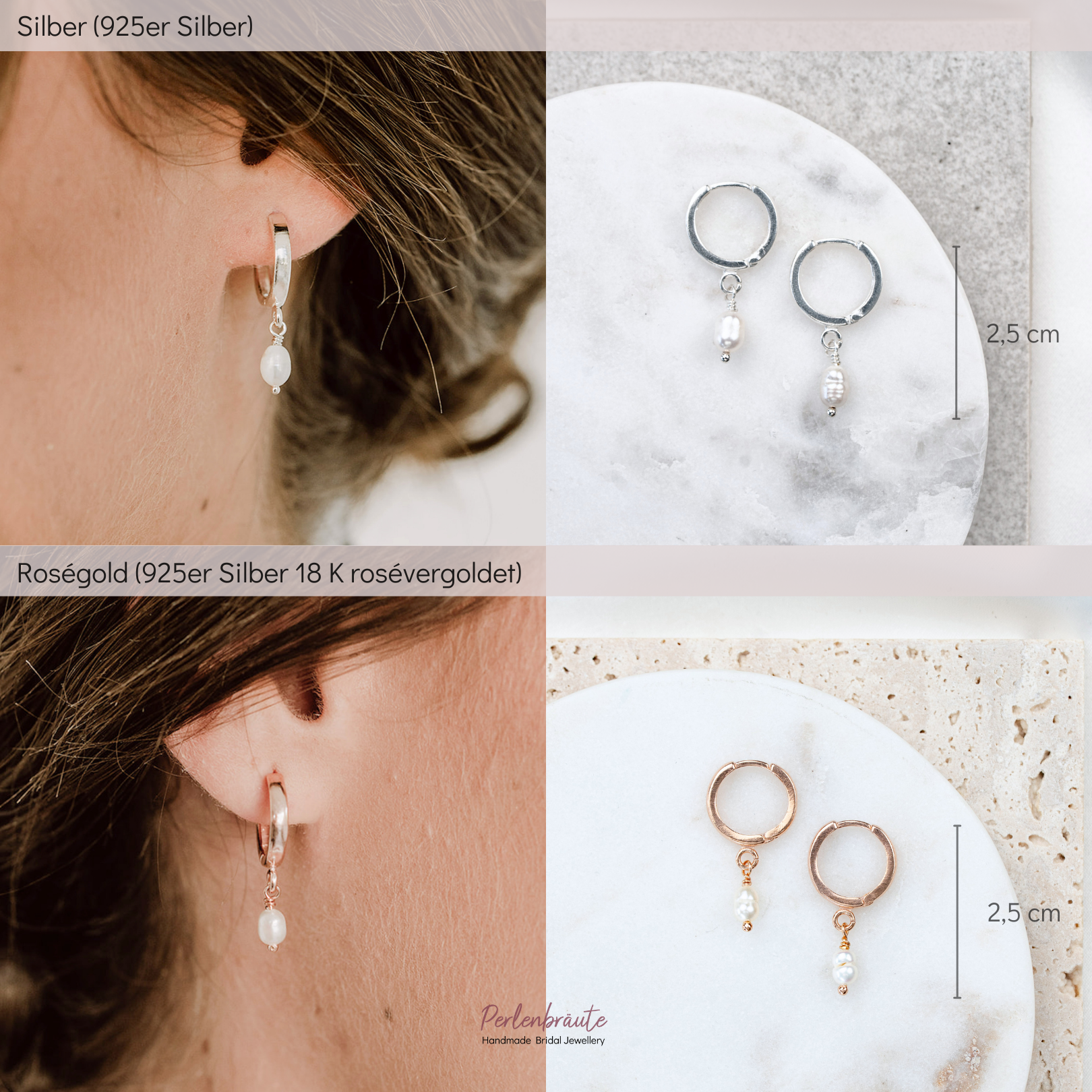 Amelie | Ohrringe Hochzeit, Creolen mit kleiner Perle
