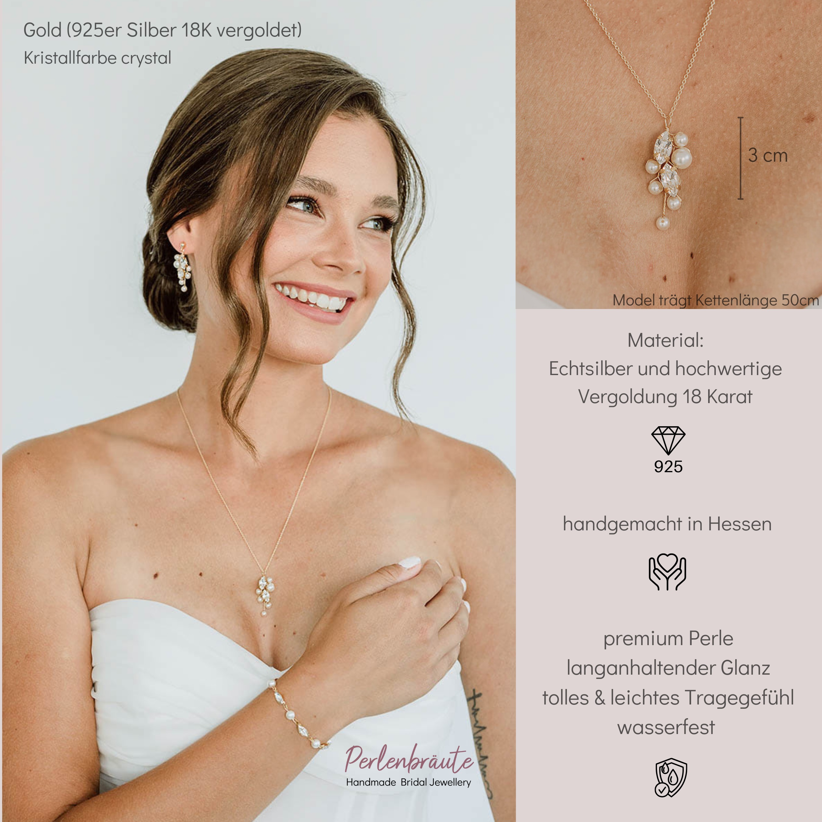 Anastasia | Halskette Hochzeit mit Perlen und Kristallen