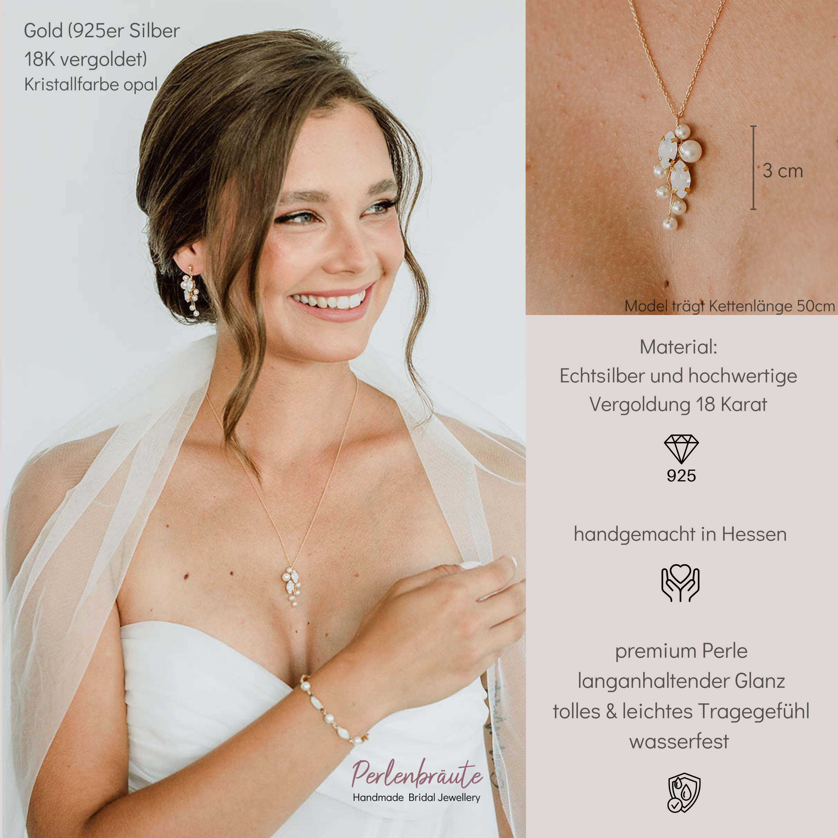 Anastasia | Halskette Hochzeit mit Perlen und Kristallen