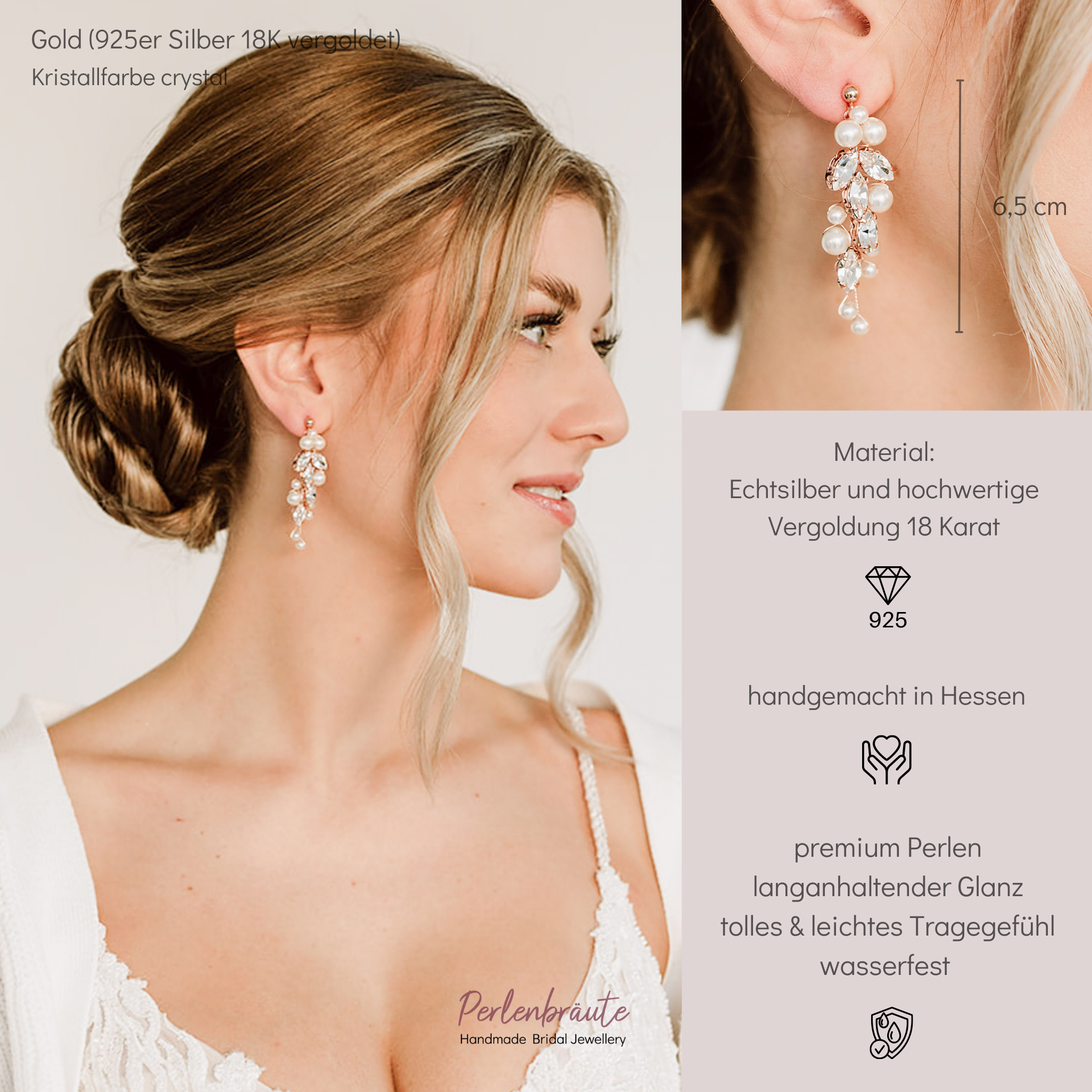 Anastasia | Brautohrringe mit Perlen und Kristalle