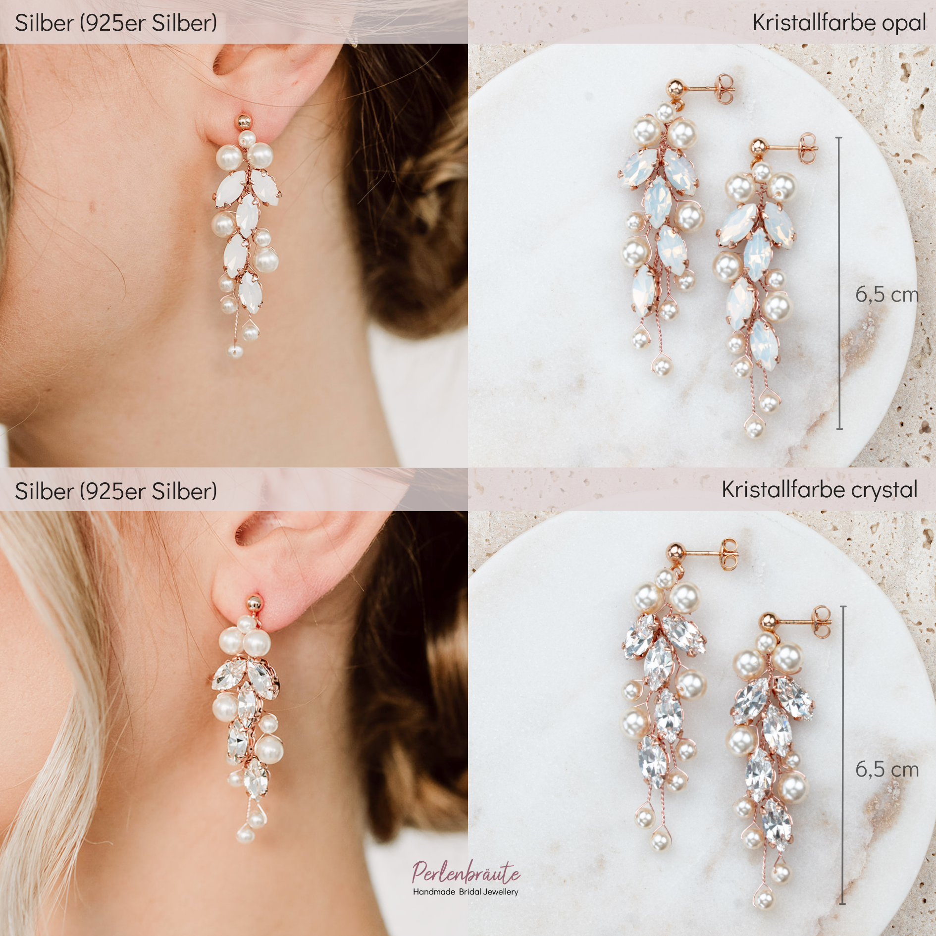 Anastasia | Brautohrringe mit Perlen und Kristalle