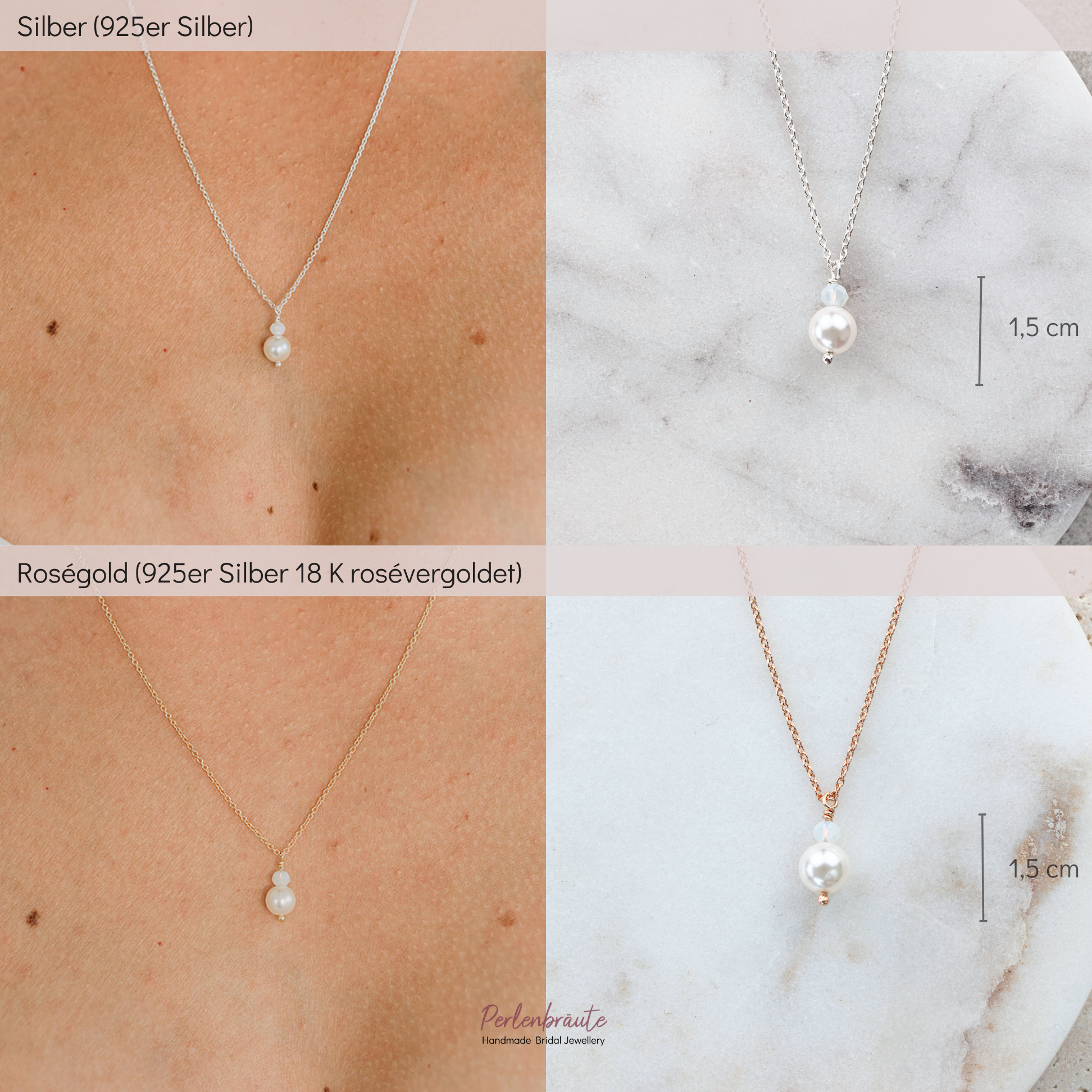 Ari | Halskette Braut mit Perle und Kristall dezent