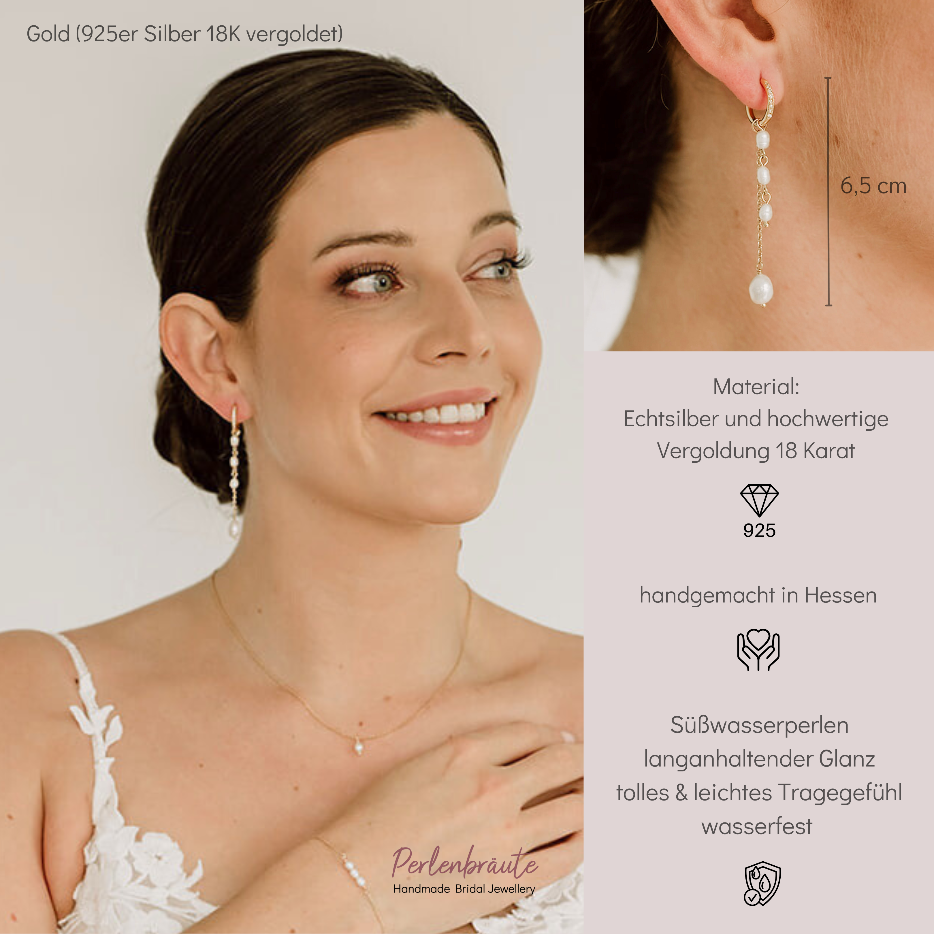 Ariana | Brautohrringe - Creolen mit Zirkonia und echten Süßwasserperlen