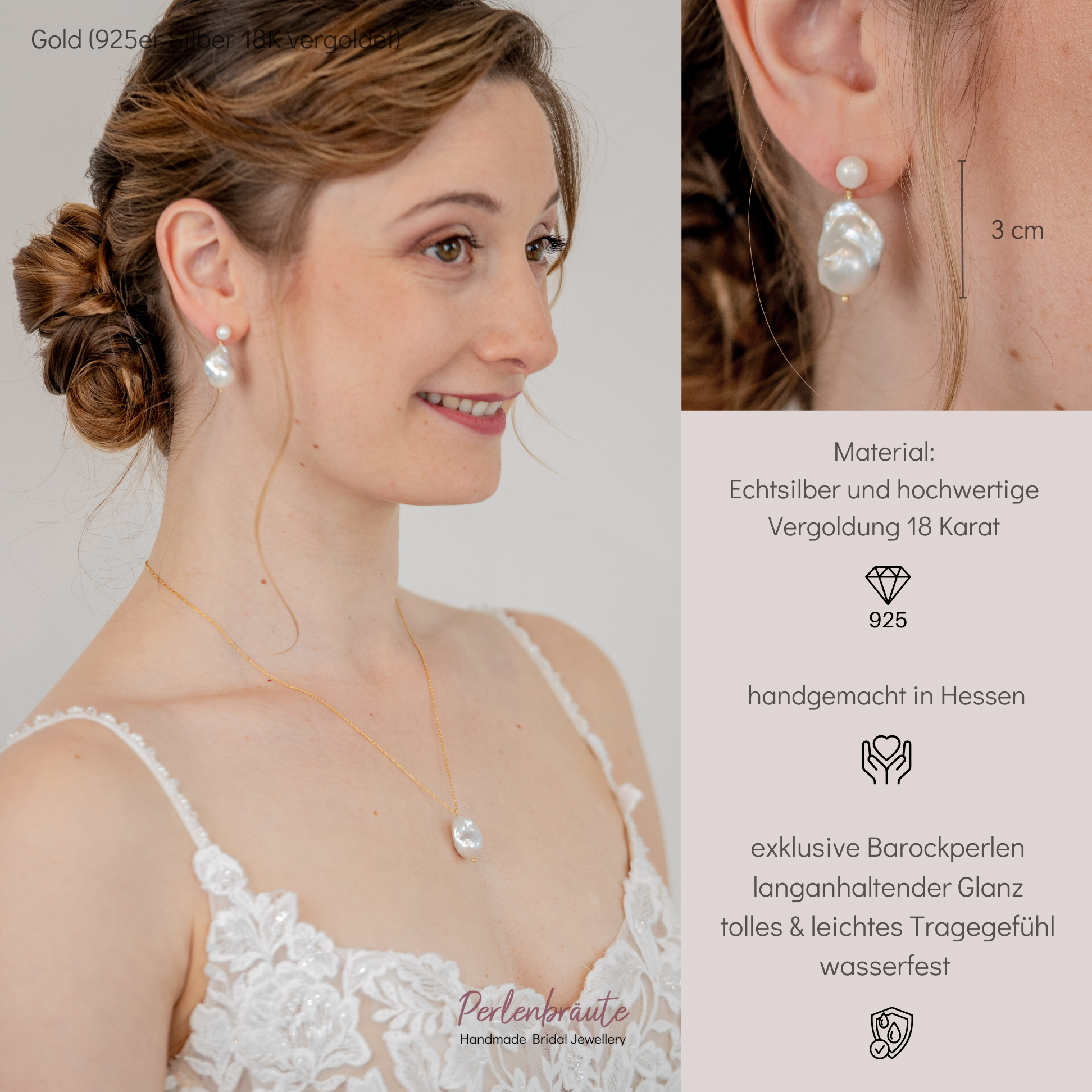 Aurelia | limitierte Ohrringe Hochzeit mit echter Barockperle