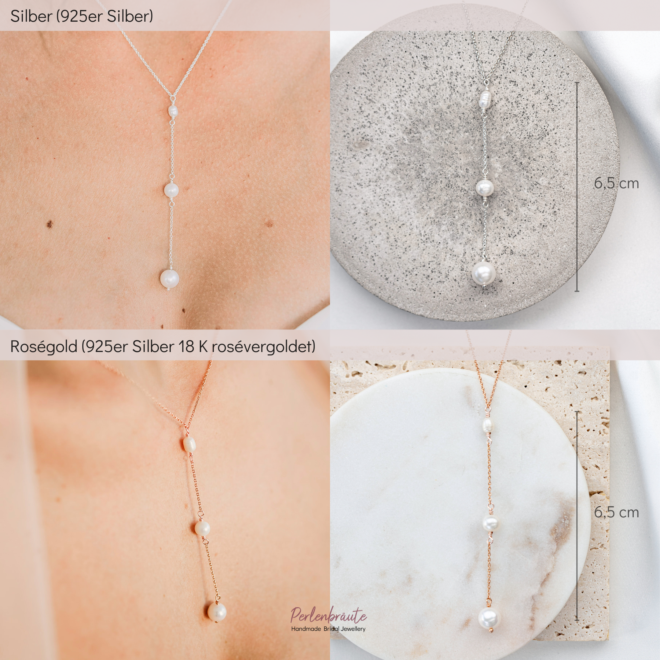 Ava | Halskette Hochzeit - Y-Kette mit echten Süßwasserperlen