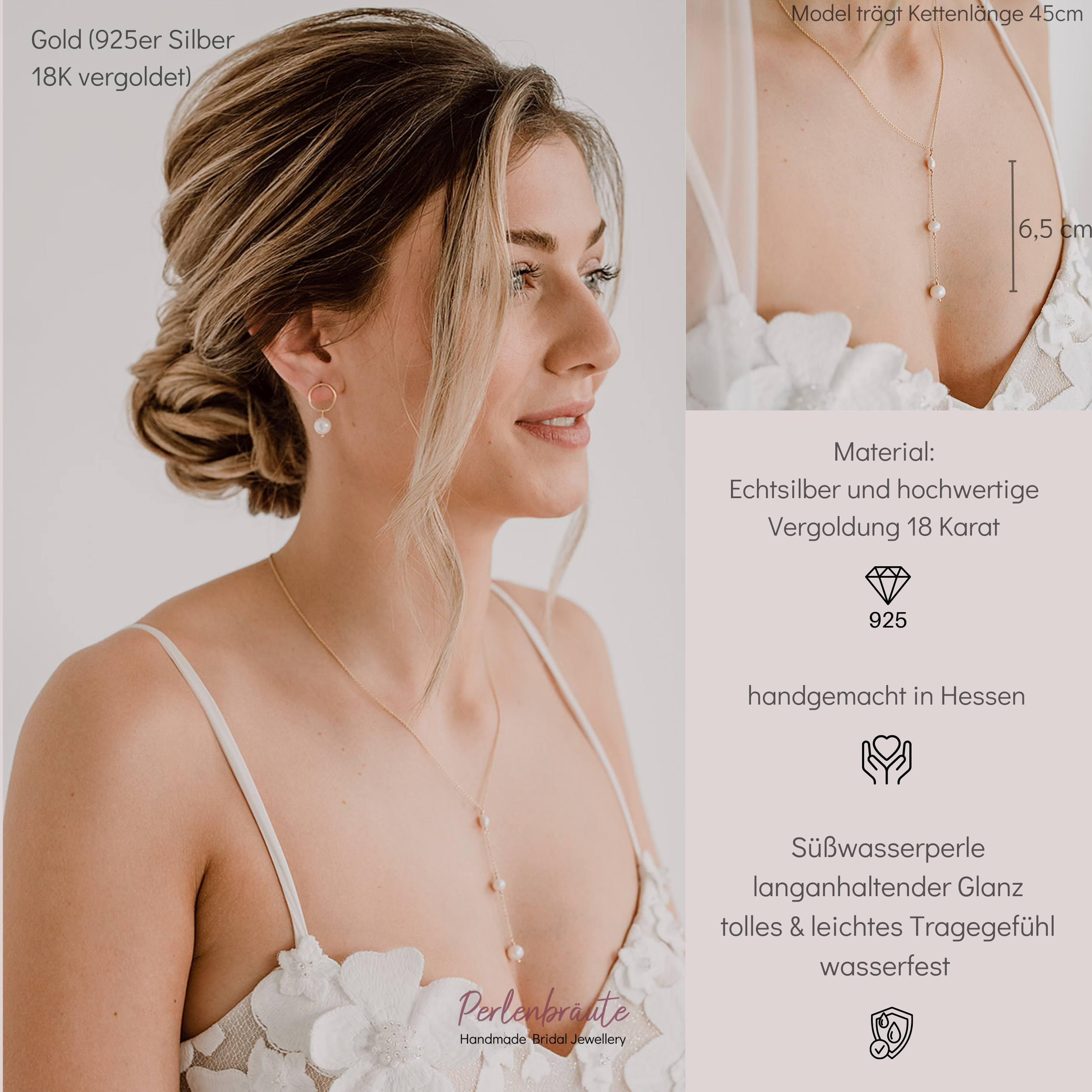 Ava | Halskette Hochzeit - Y-Kette mit echten Süßwasserperlen