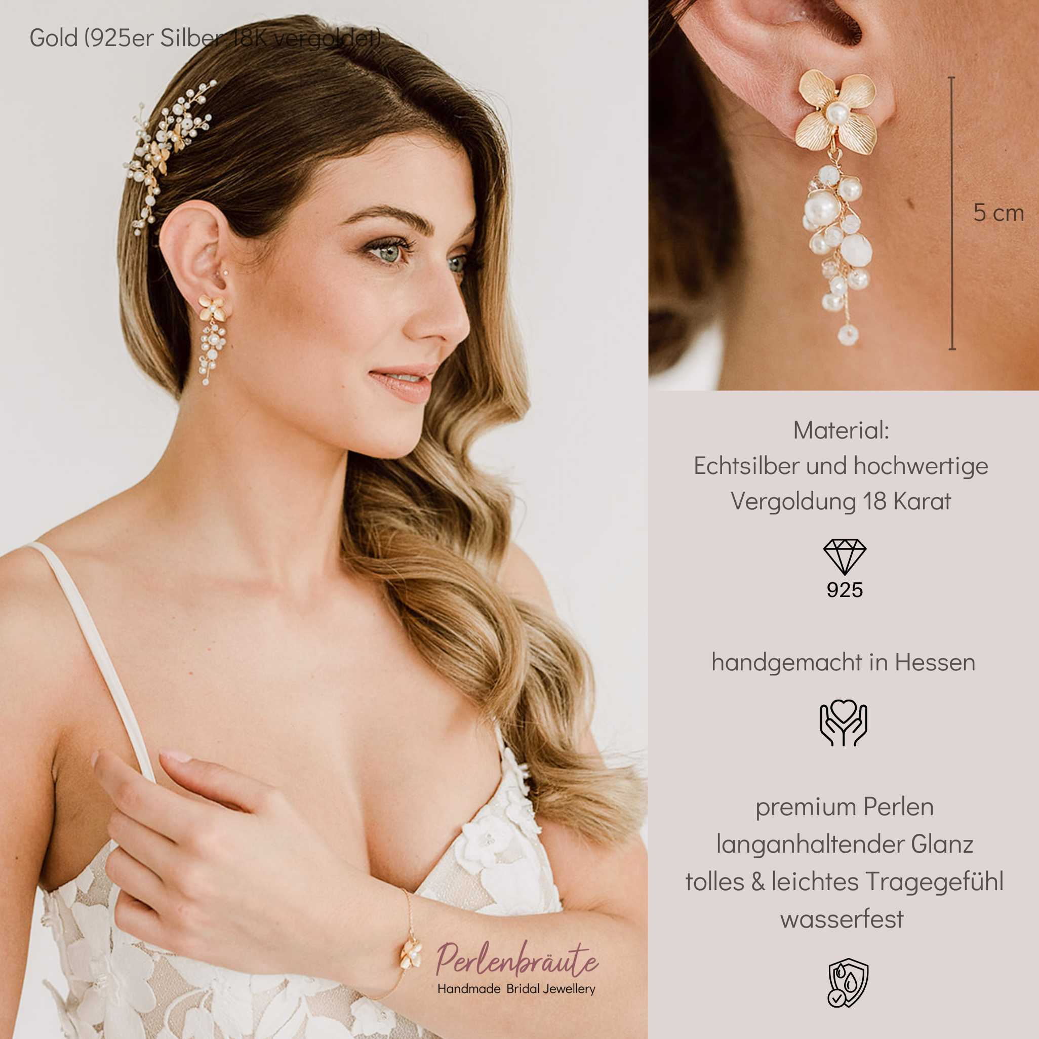 Babsi | Brautohrringe mit Blüten und Perlen