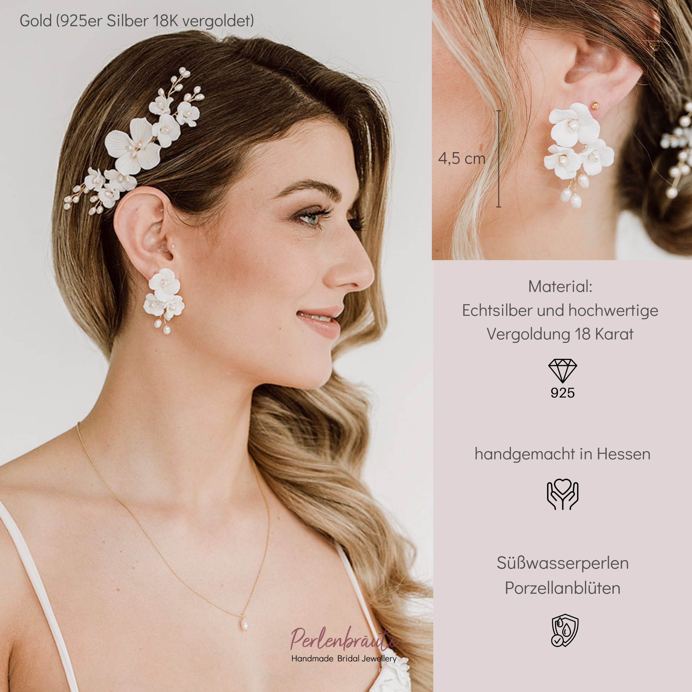 Coco klein | Brautohrringe mit weißen Blüten und echten Perlen