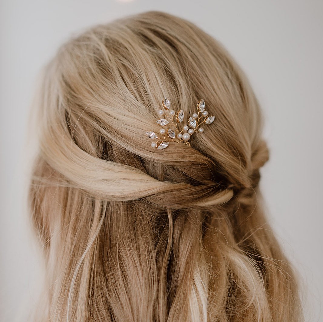 Frida | Brauthaarschmuck - Haarnadel mit Perlen und Kristallen