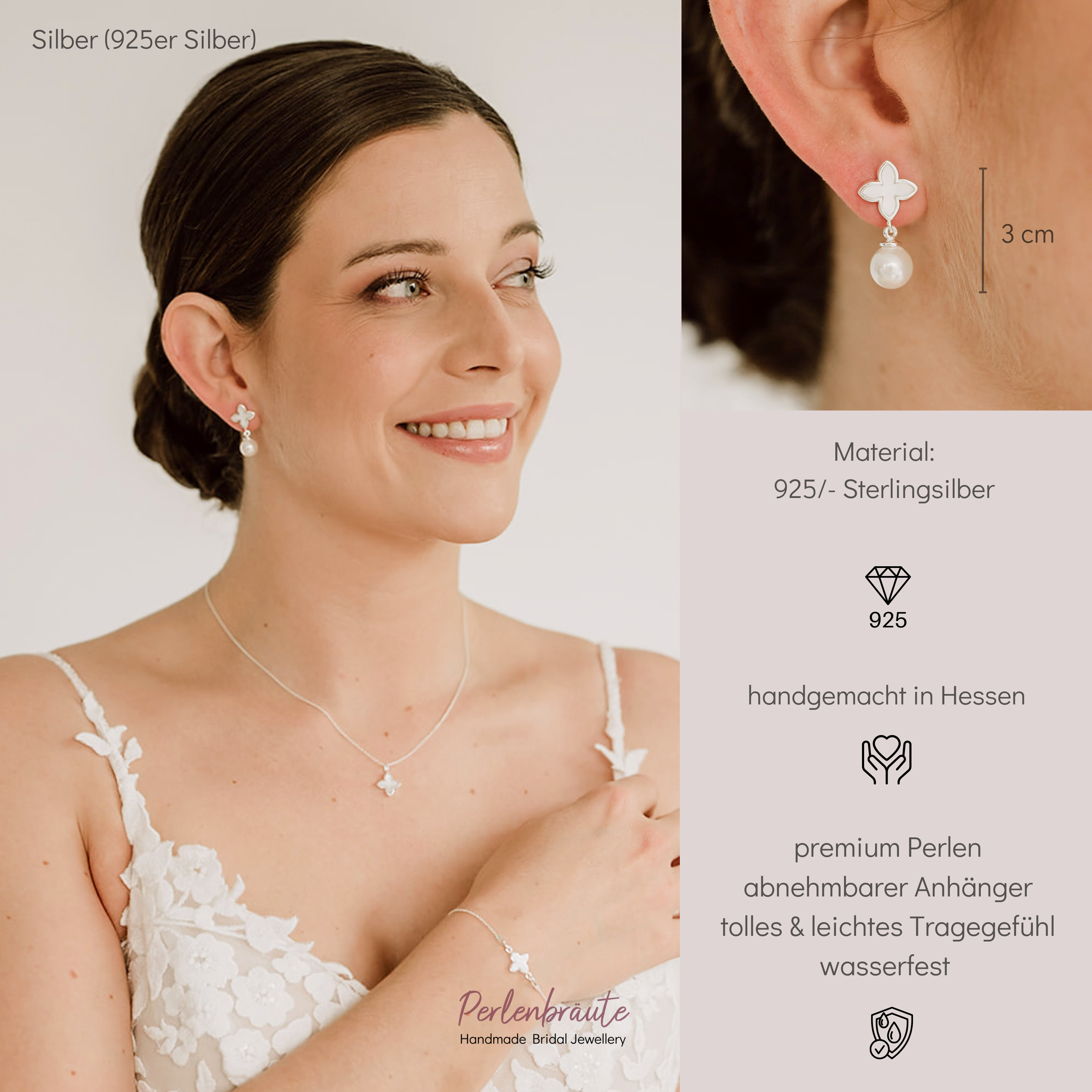 Daisy mit Perle | Ohrringe Hochzeit mit Blüte und Perle