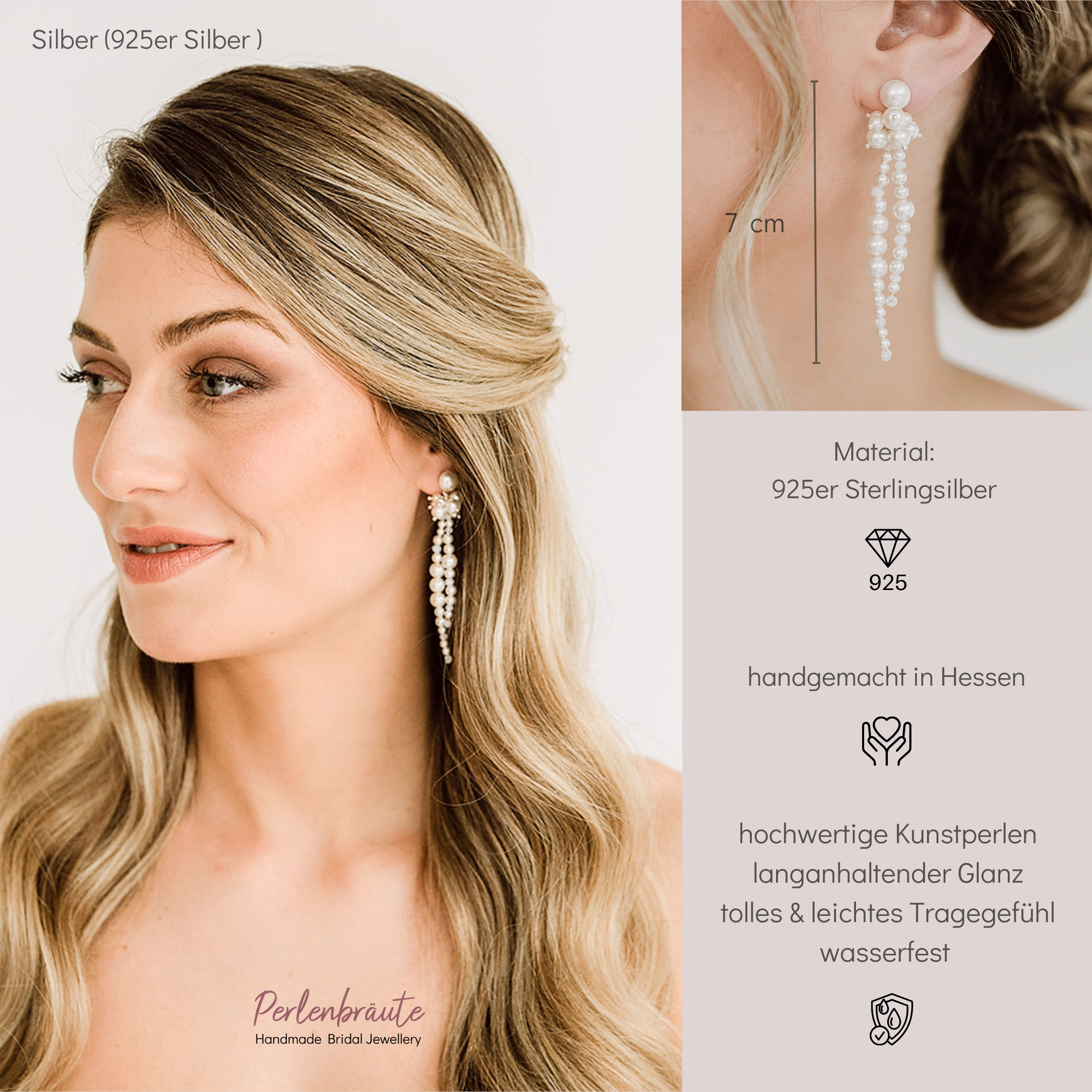 Elina | Brautohrringe hängend mit Perlen