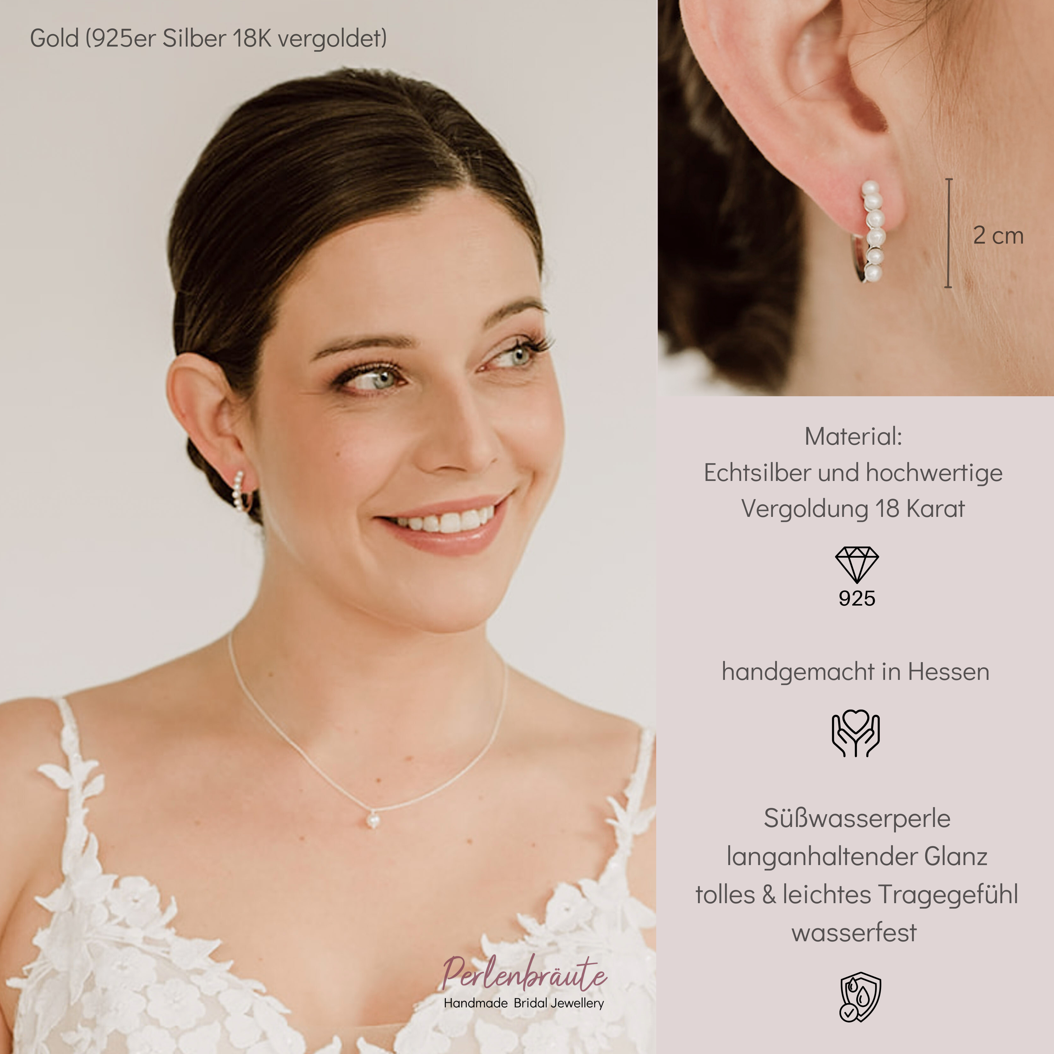 Elli | Creolen Hochzeit mit kleinen - echten Perlen