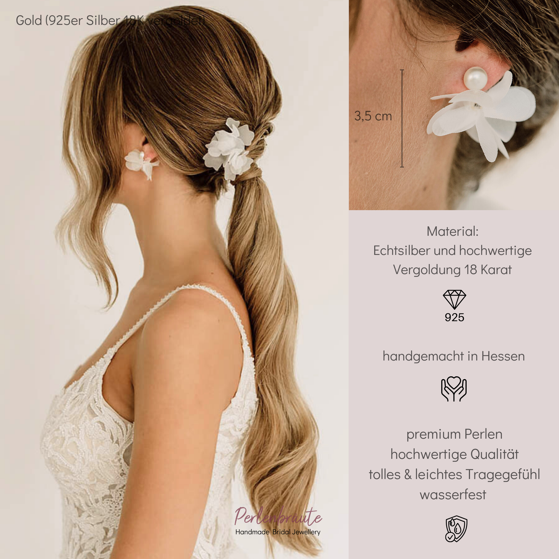 Emmi | Brautohrringe mit Stoffblüte