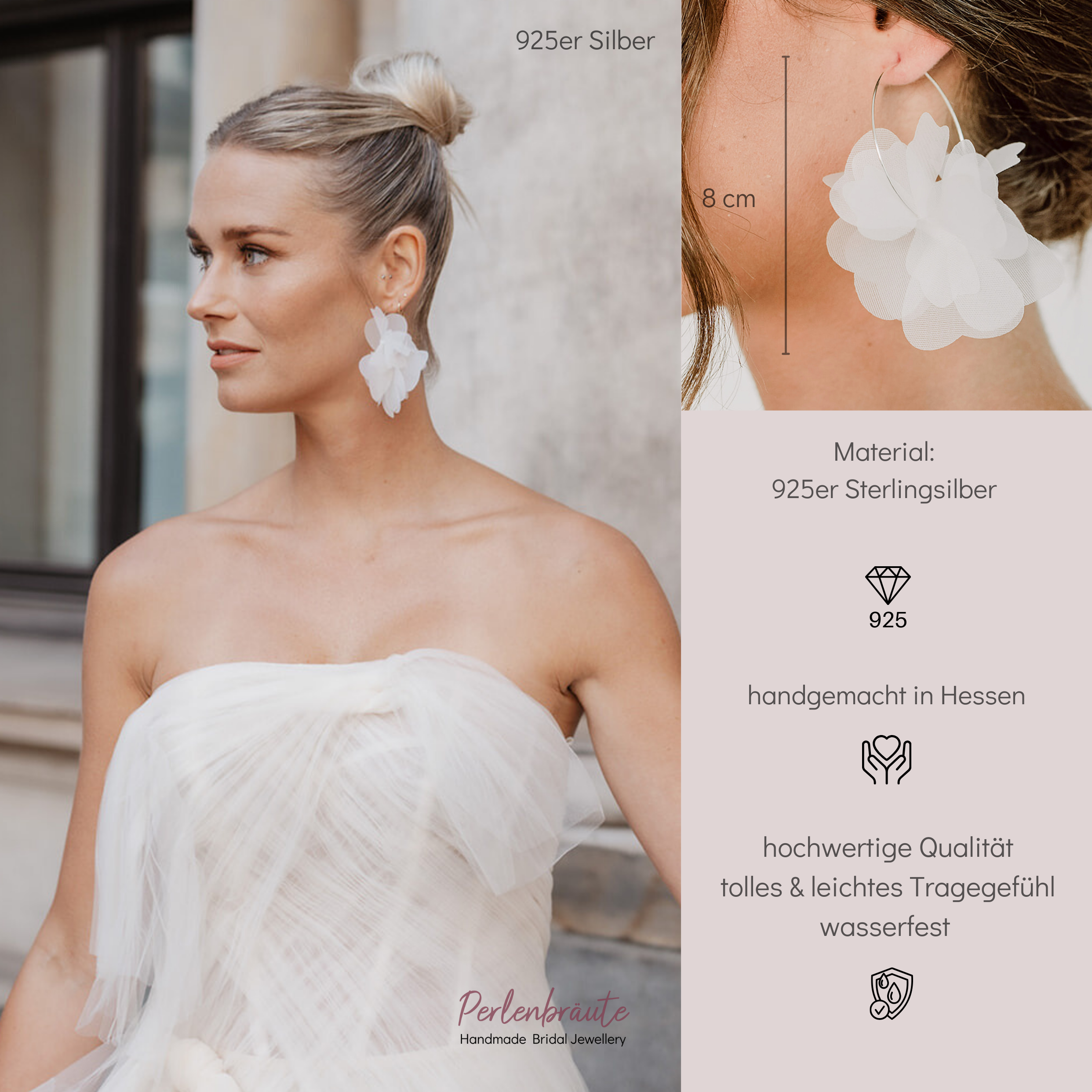 Flora | Brautohrringe - Creolen mit Stoffblüten