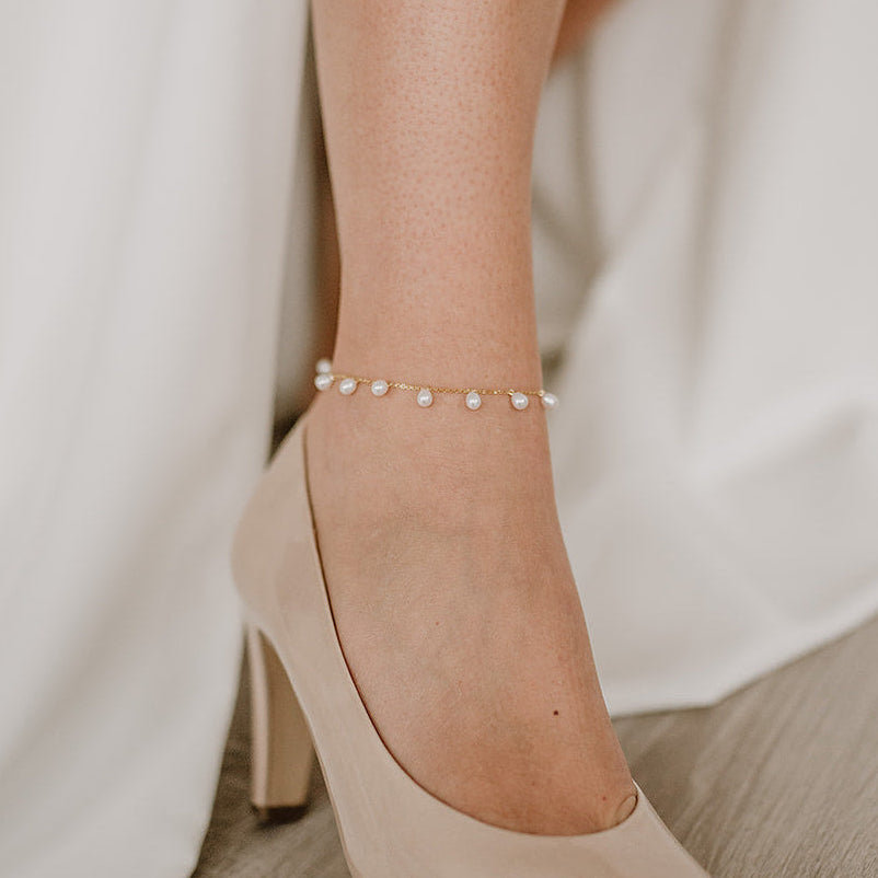 Amelie | Braut Fußkettchen mit echten Perlen