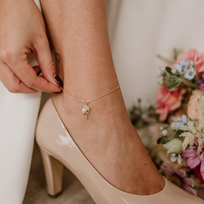 Resi | Braut Fußkettchen mit Blatt