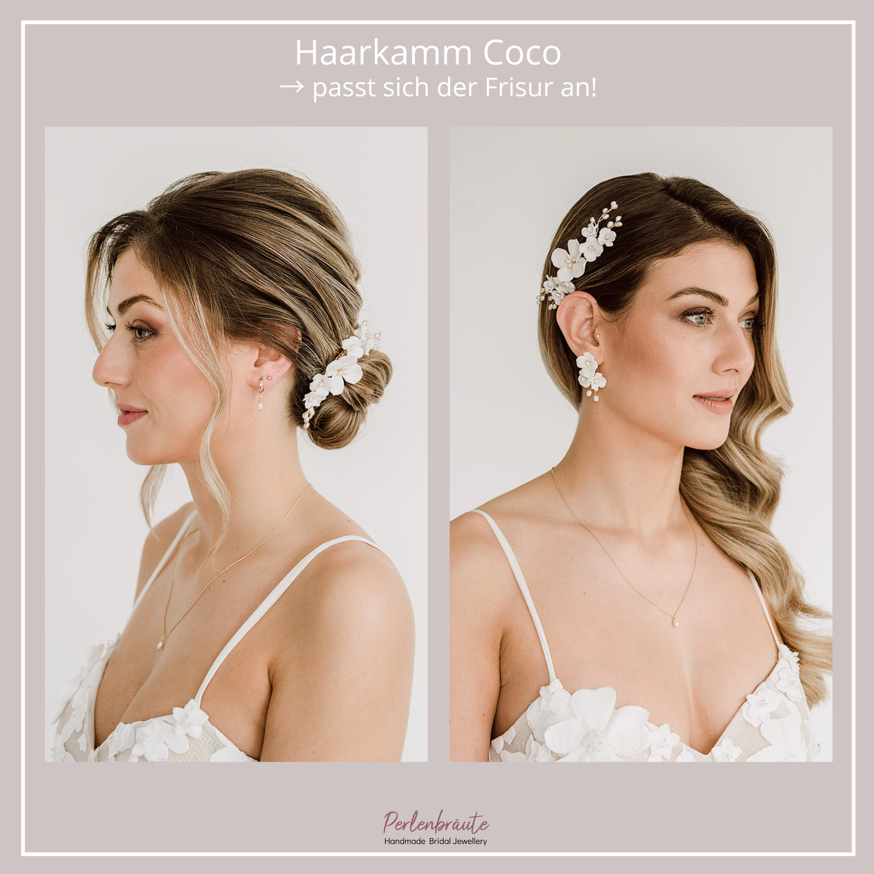 Coco | Brauthaarschmuck - Haarkamm mit weißen Blüten und echten Perlen