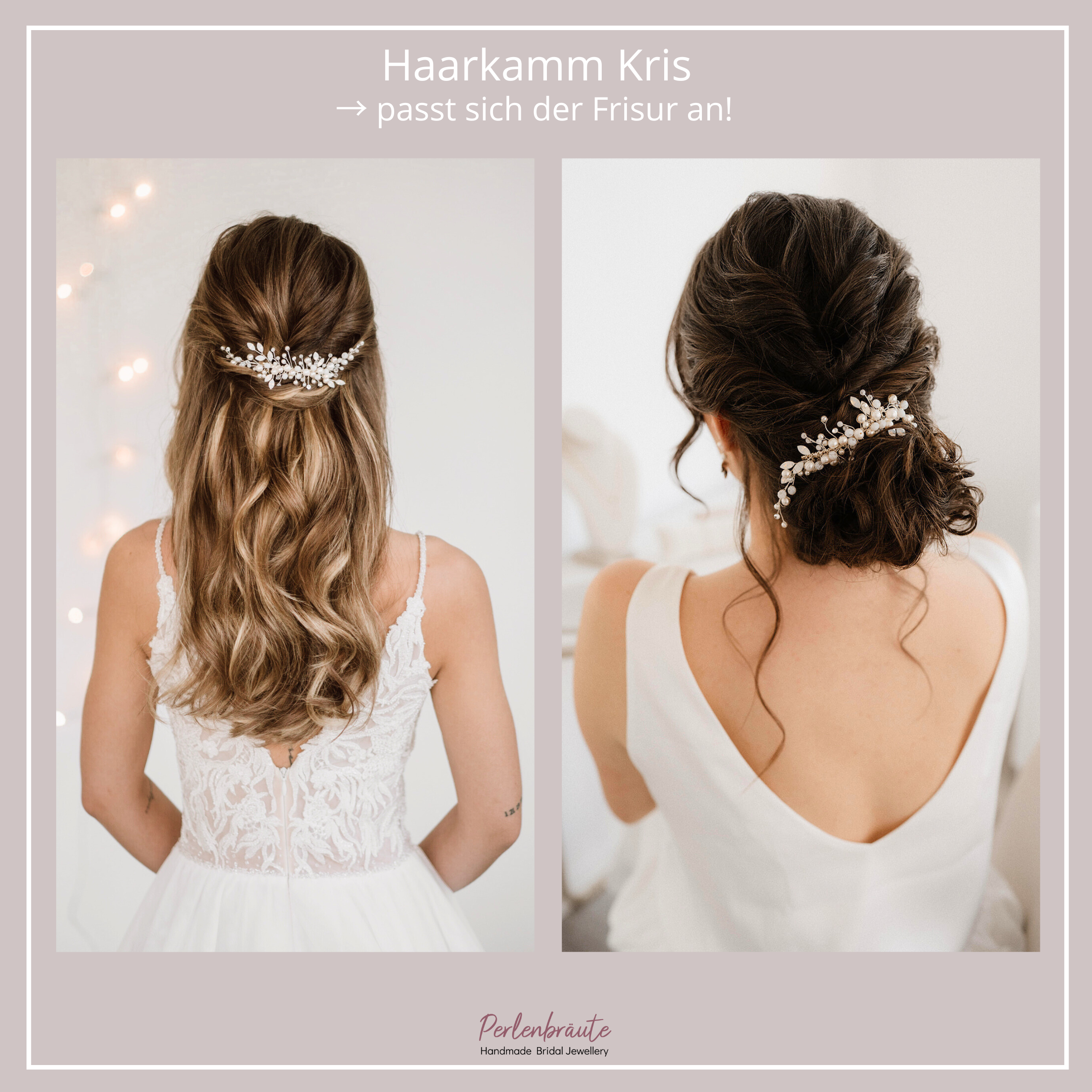 Kris | Haarschmuck Hochzeit - Haarkamm mit Perlen und Kristallen