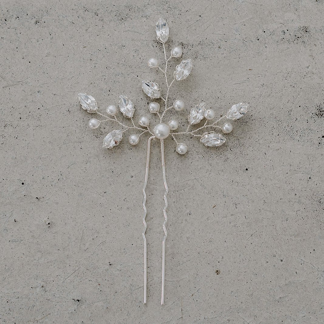 Frida | Brauthaarschmuck - Haarnadel mit Perlen und Kristallen