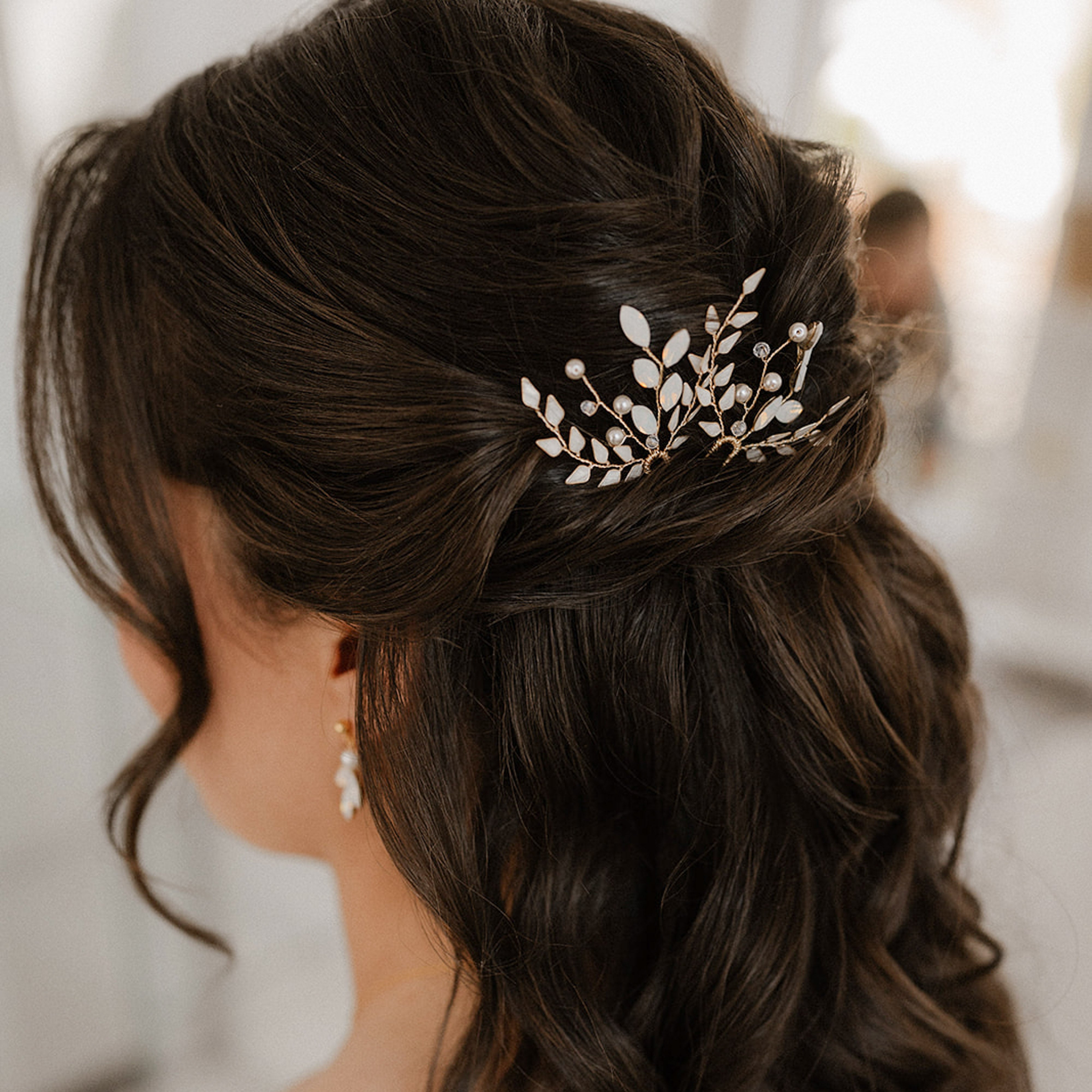 Gretchen | Haarschmuck Hochzeit - Haarnadeln mit Blättern und Perlen