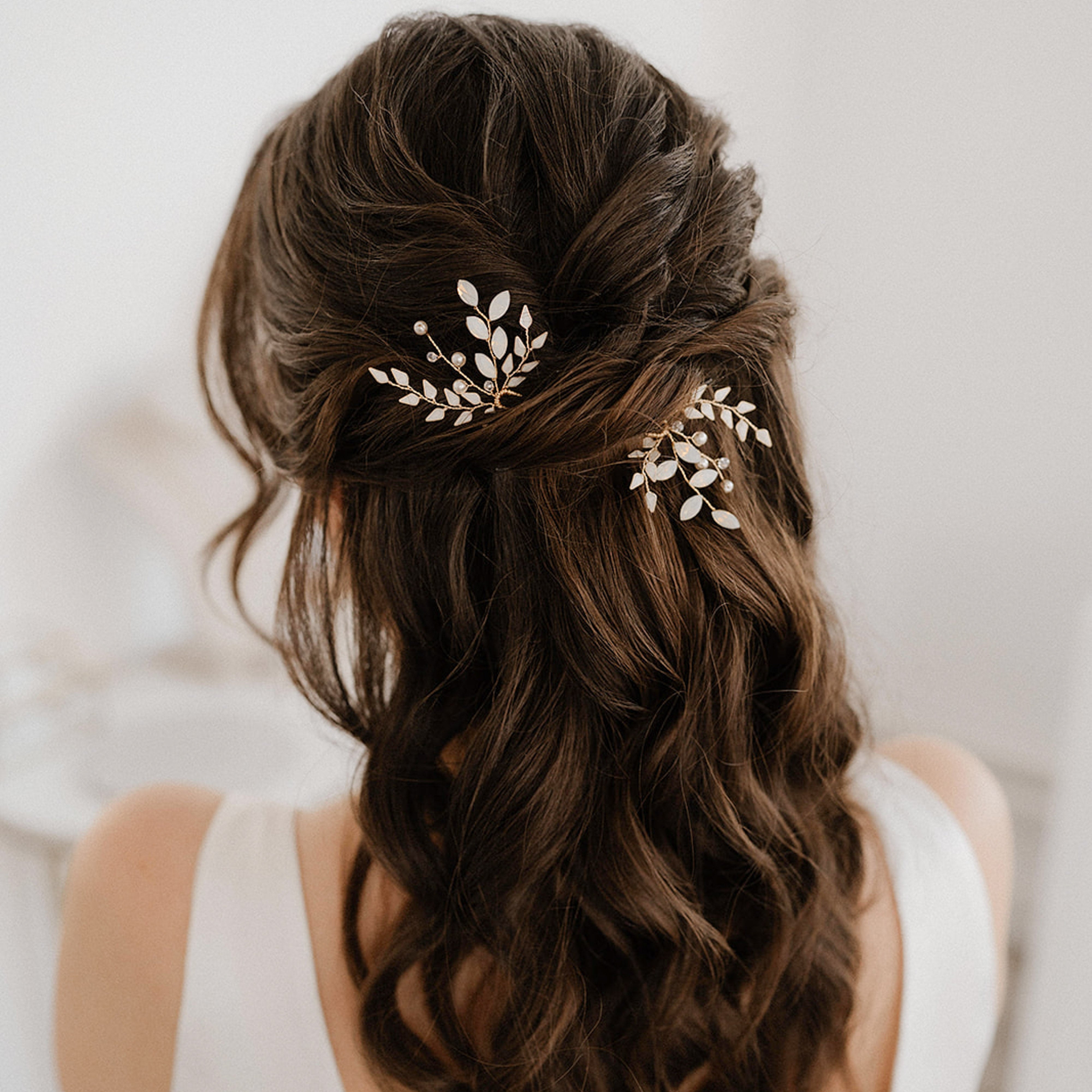 Gretchen | Haarschmuck Hochzeit - Haarnadeln mit Blättern und Perlen