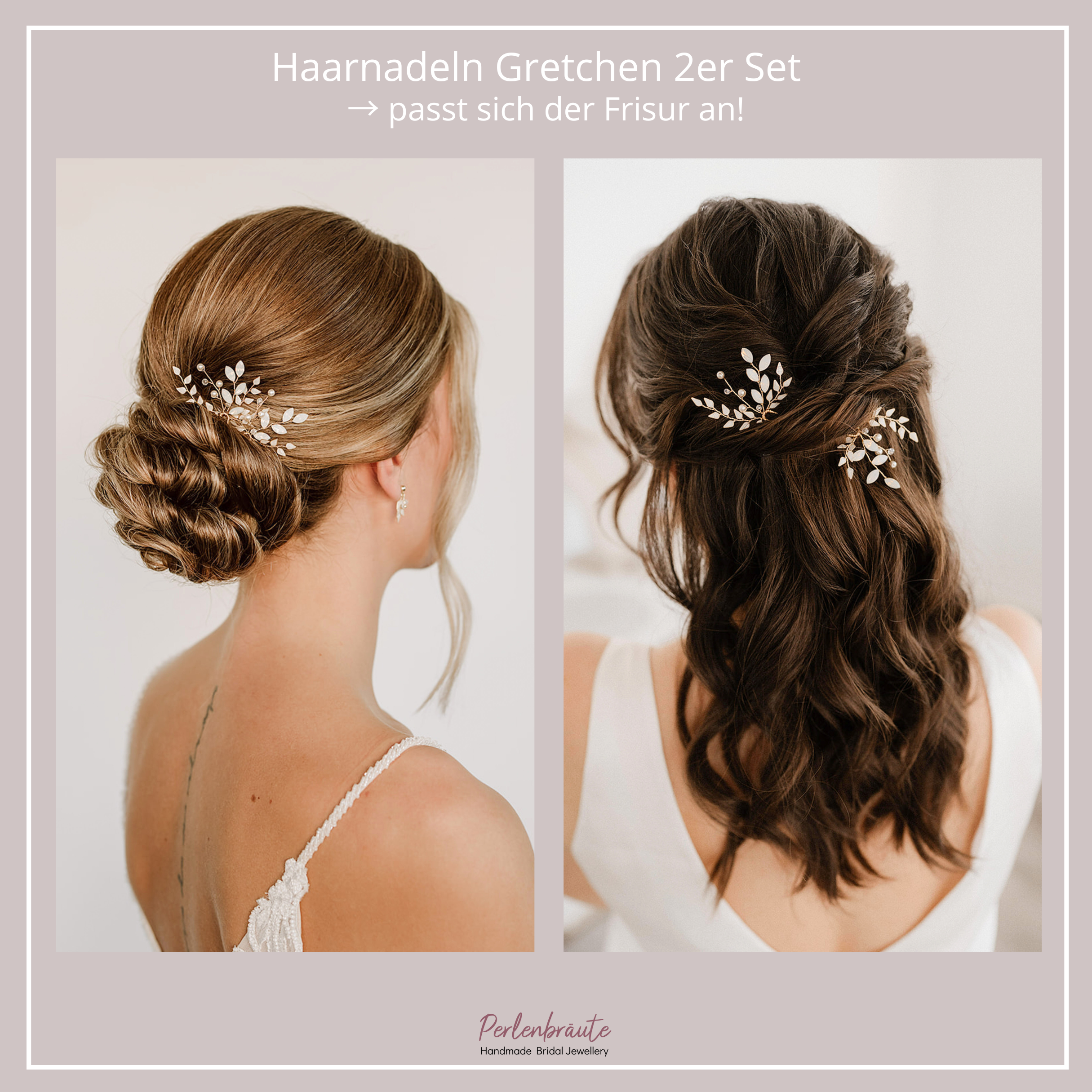 Gretchen | Haarschmuck Hochzeit - Haarnadeln mit Blättern und Perlen
