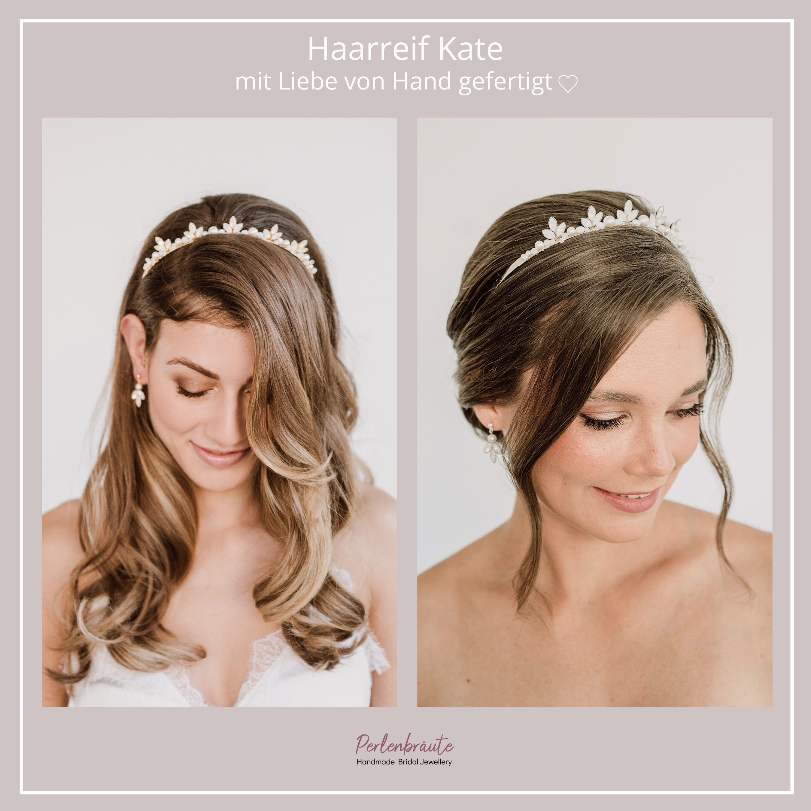 Kate | Diadem Hochzeit Haarreif mit Perlen und Kristallen Krone