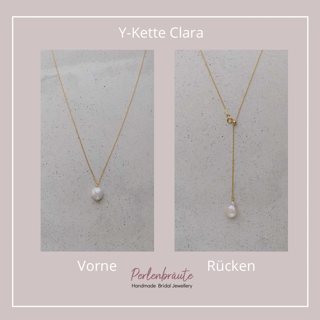 Clara Halskette mit Rückenkette Brauthalskette mit Perle, Y-Kette in der Farbe Gold, 21312