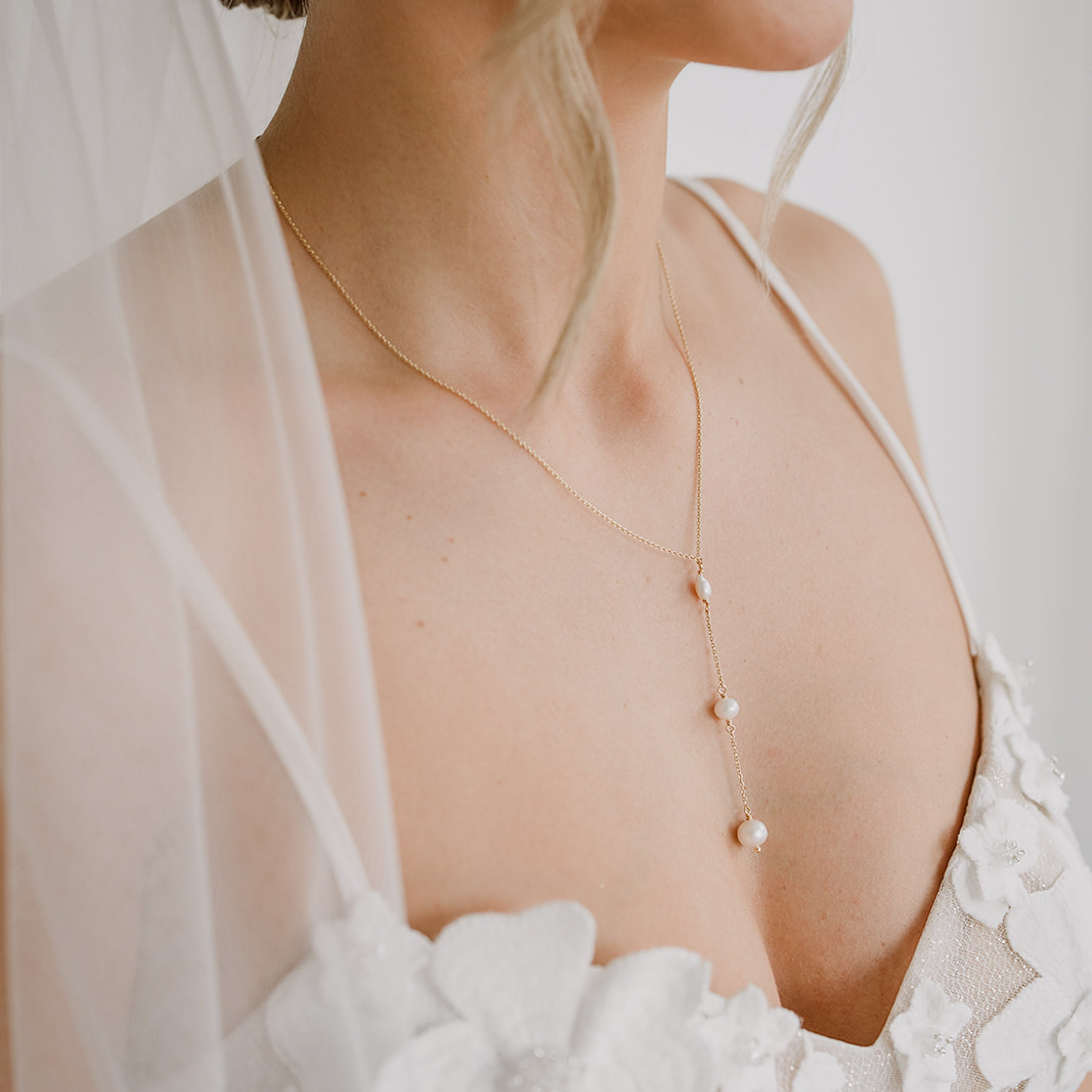 Ava | Halskette Hochzeit - Y-Kette mit echten Süßwasserperlen