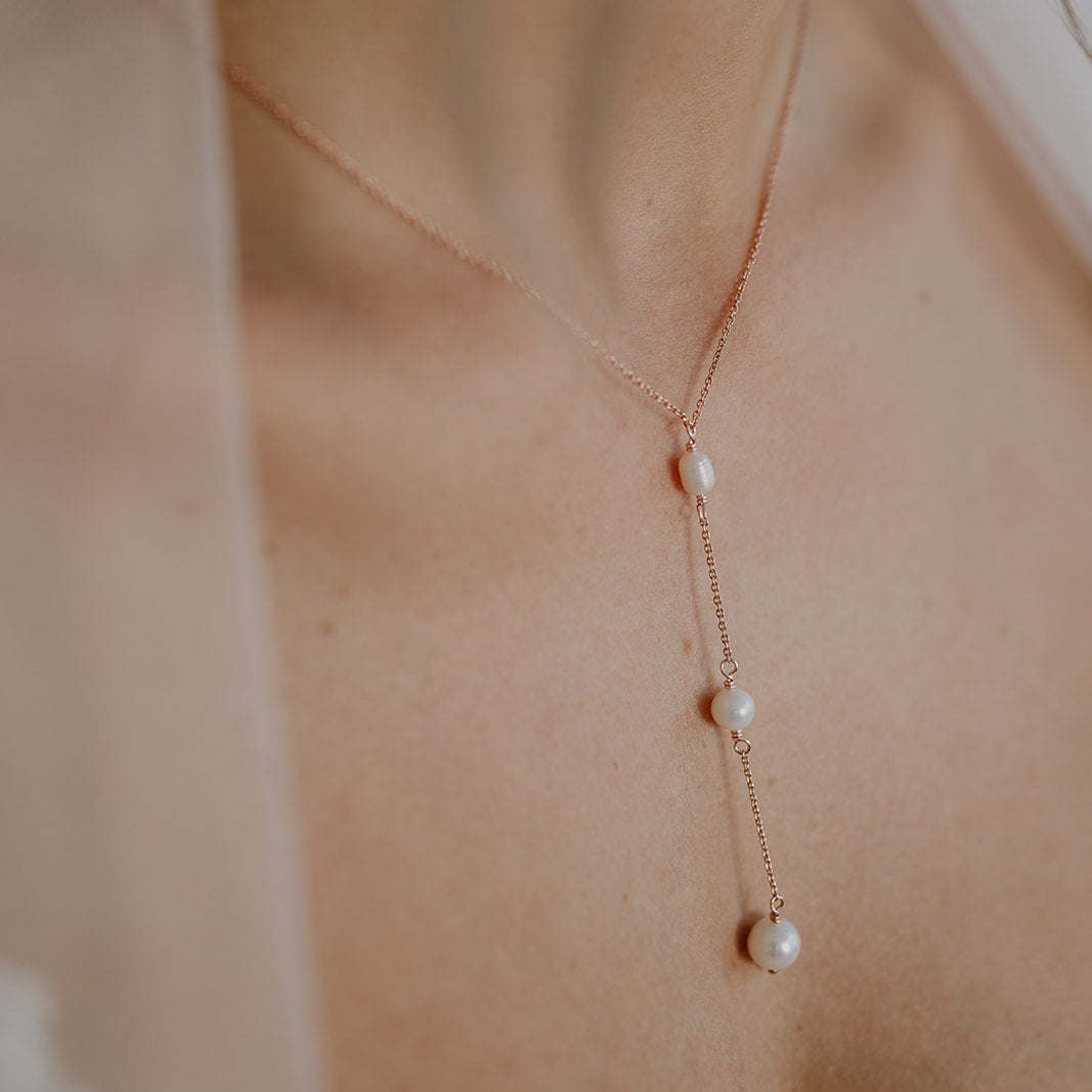 Ava | Halskette Hochzeit - Y-Kette mit echten Süßwasserperlen