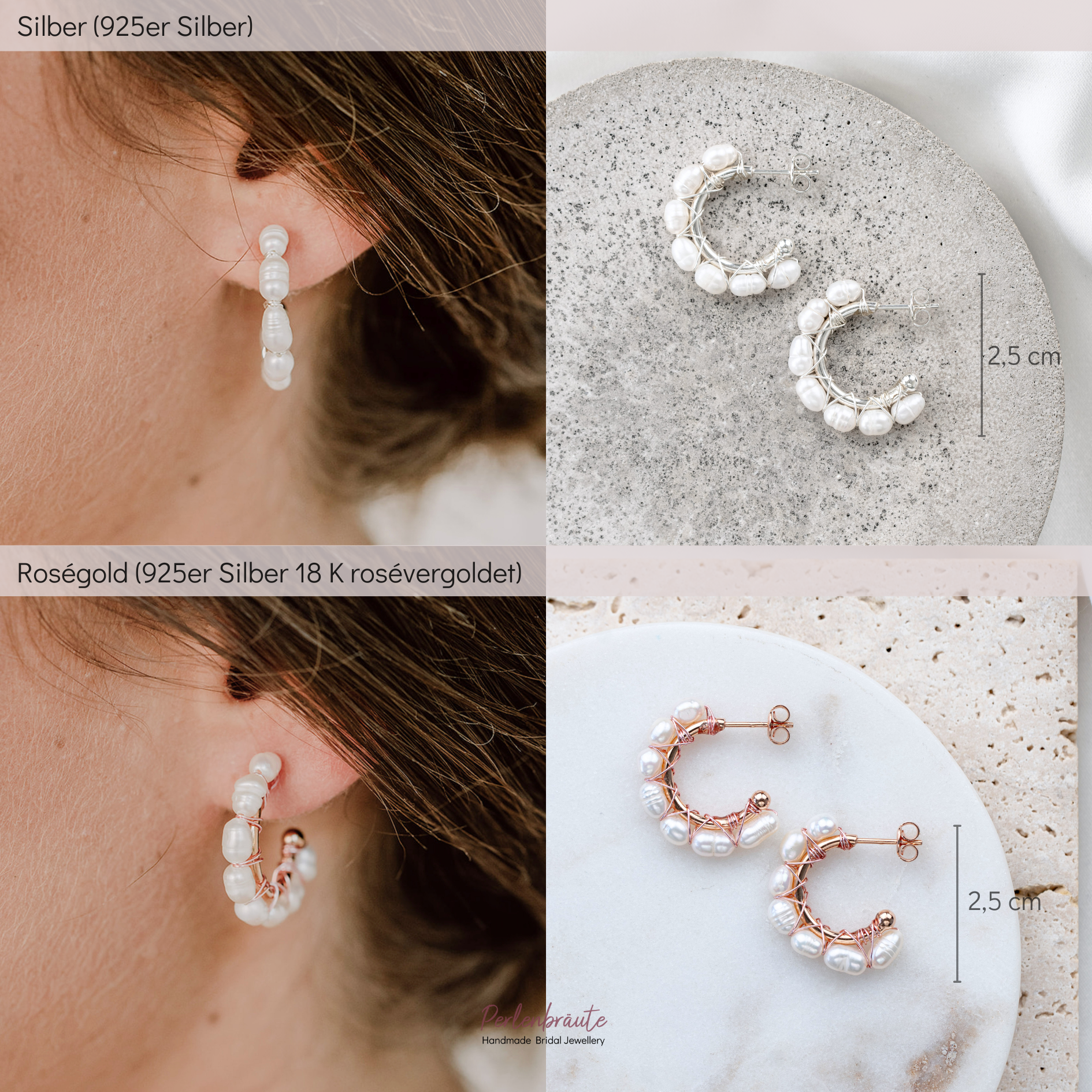 Heidi | Ohrringe Hochzeit - Creolen mit echten Perlen