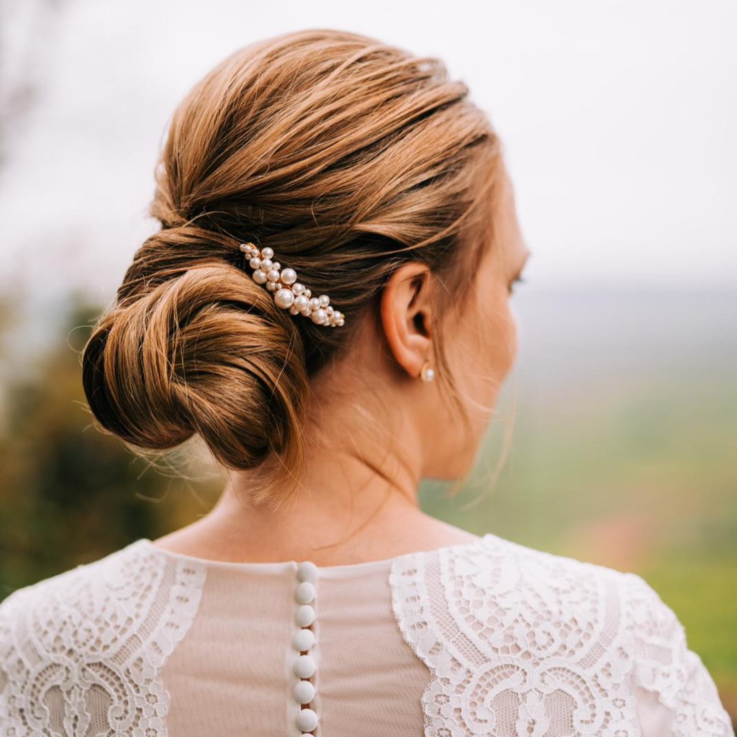 Brauthaarkamm Wilma mit Perlen in der Farbe Roségold, 19163