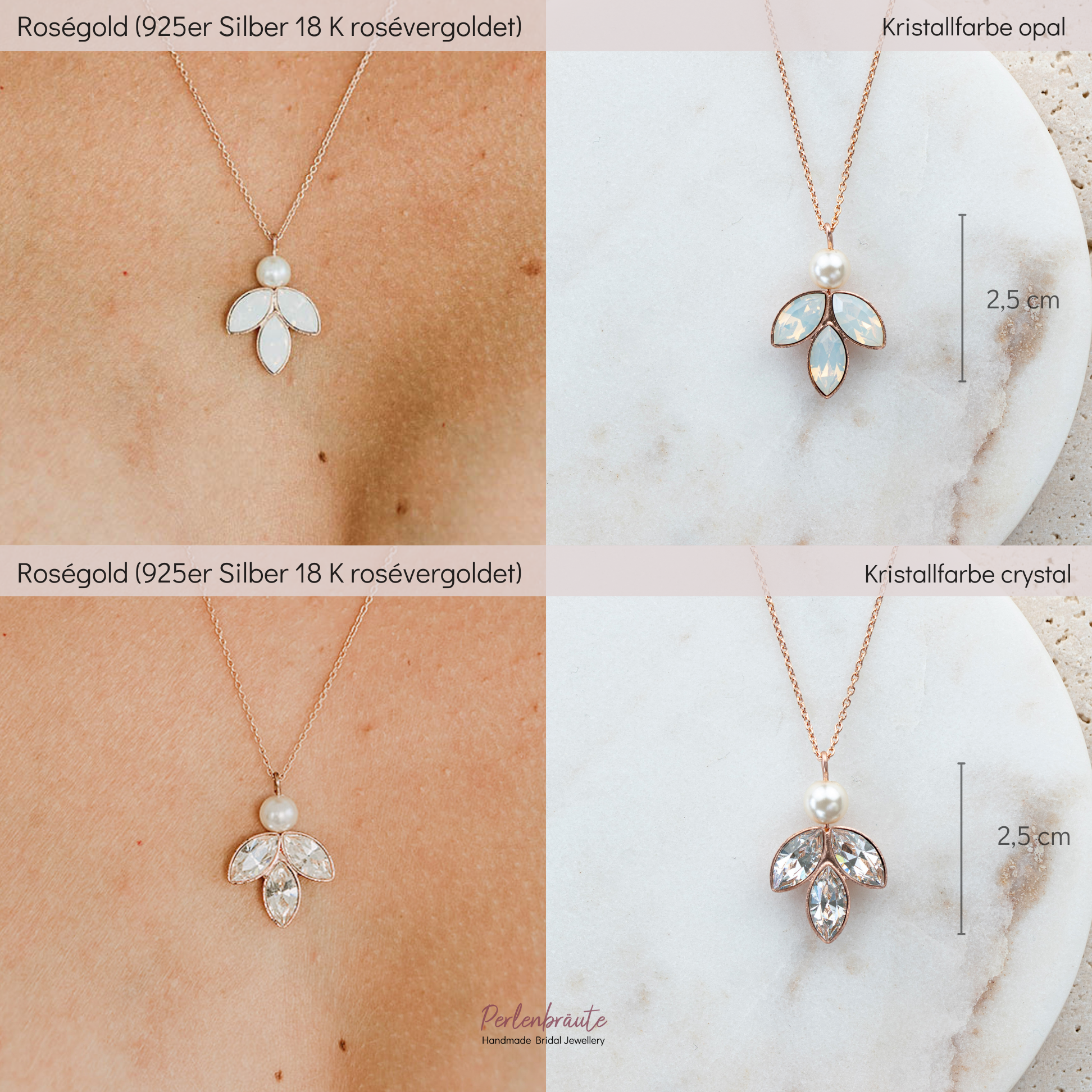 Kate | Braut Halskette mit Perle und Kristalle