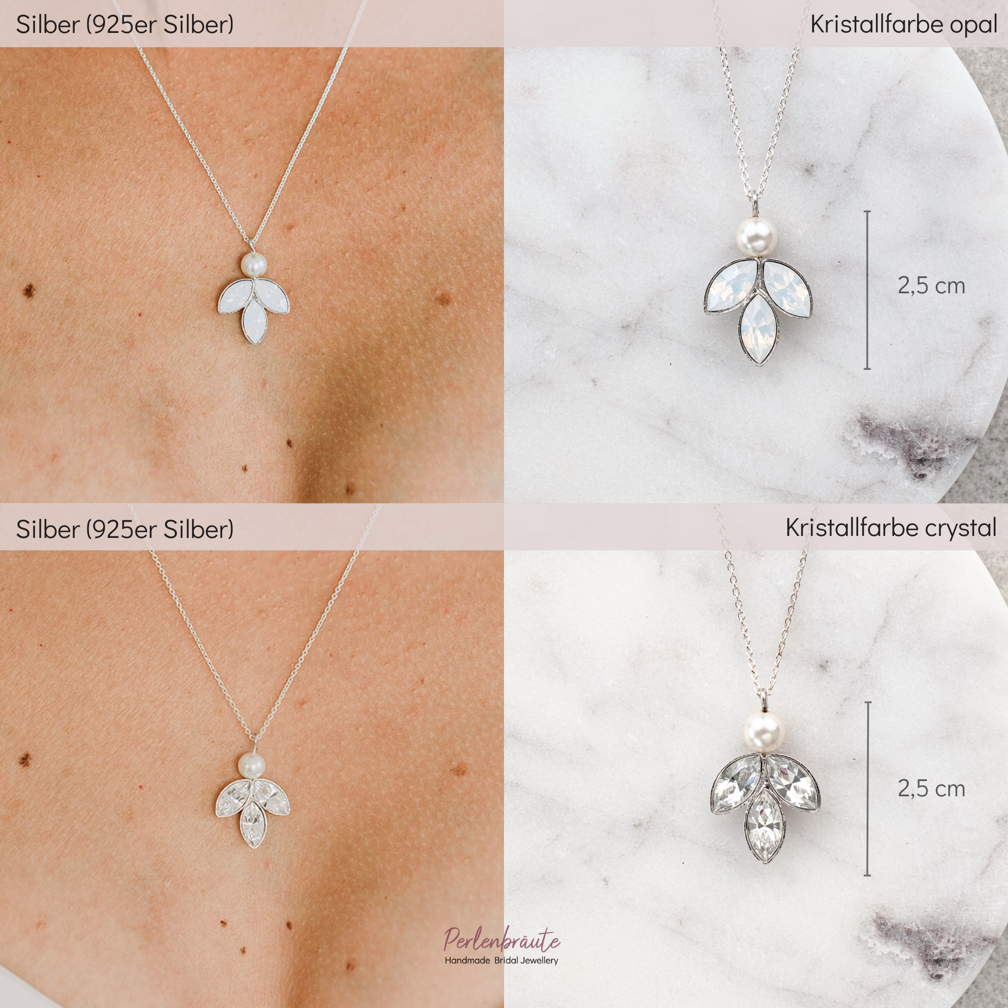 Kate | Braut Halskette mit Perle und Kristalle