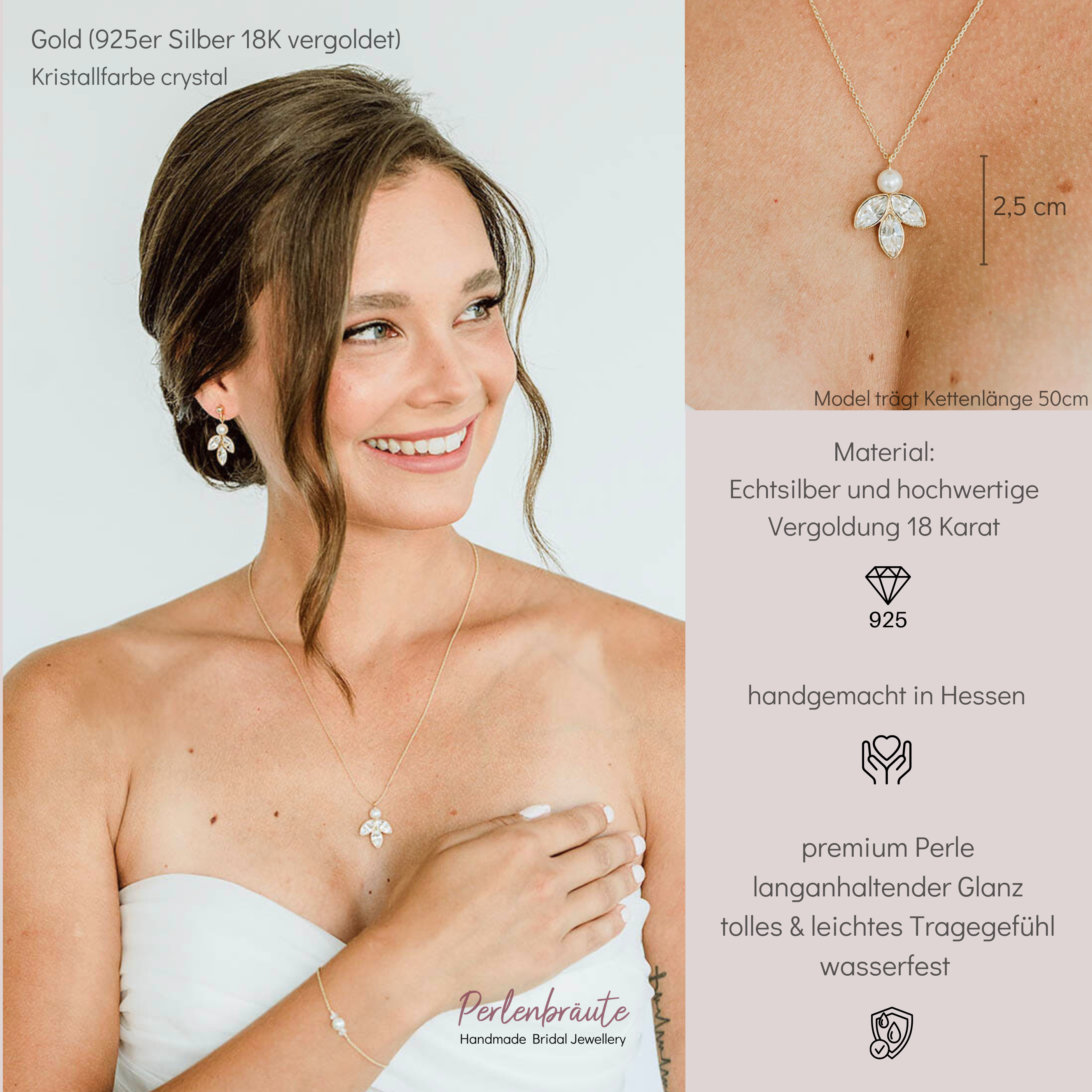 Kate | Braut Halskette mit Perle und Kristalle