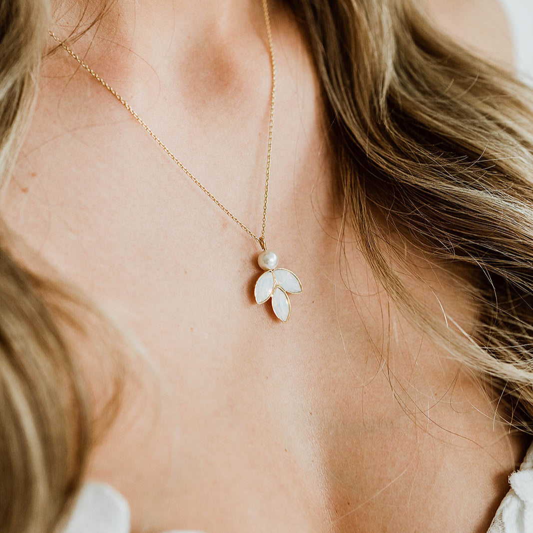 Kate | Braut Halskette mit Perle und Kristalle