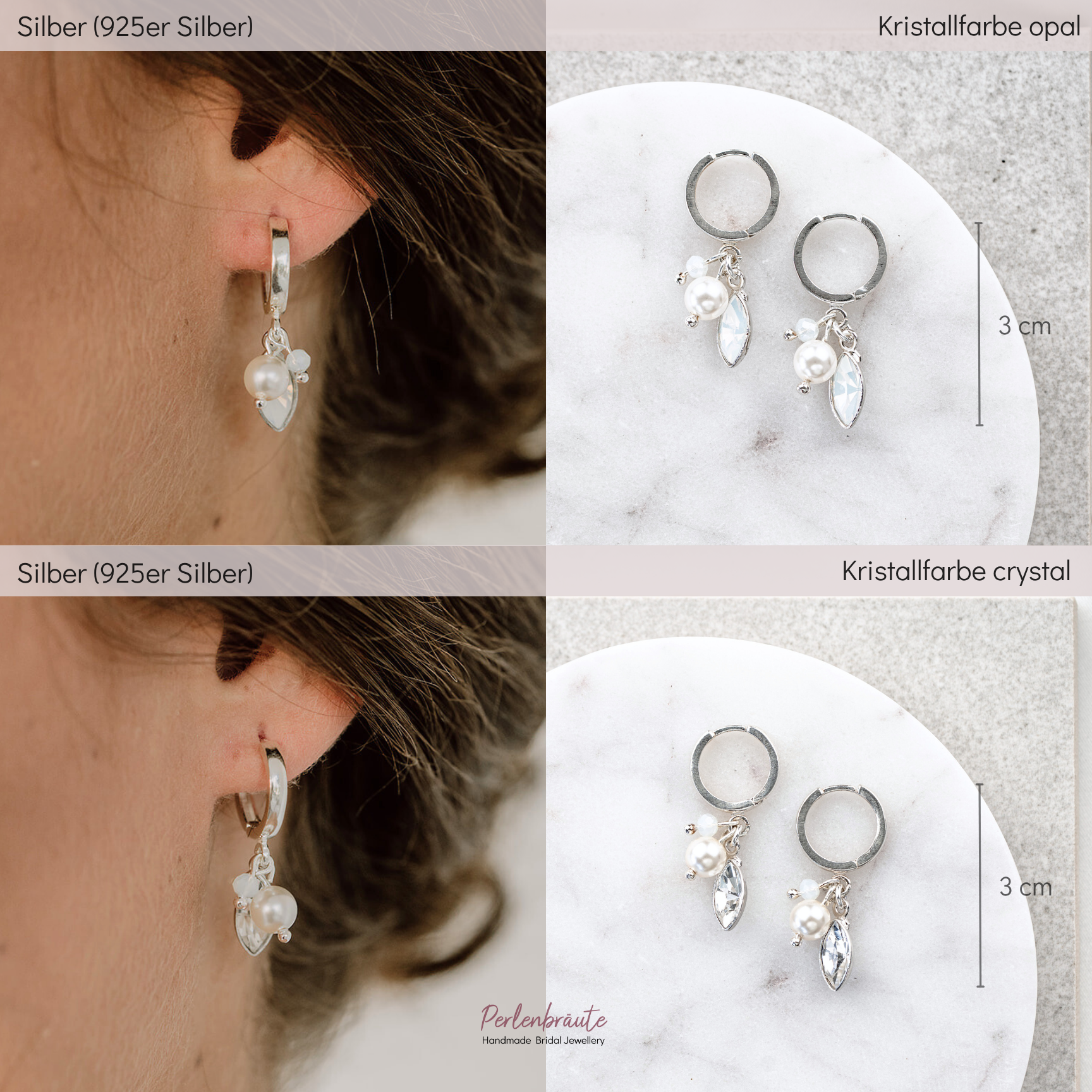 Kylie | Brautcreolen mit Perle und Kristall