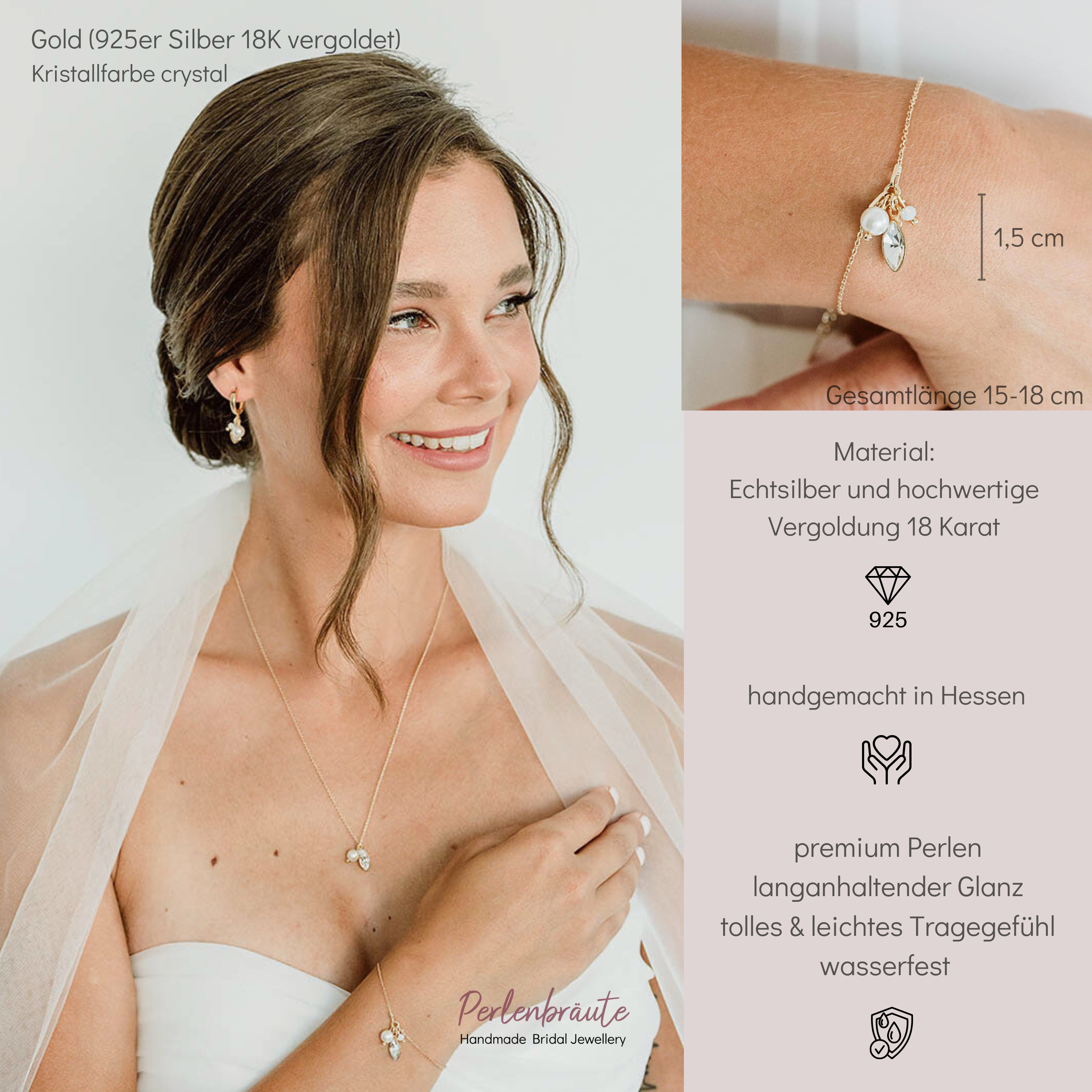 Kylie II | Brautarmband Hochzeit mit Perlen und Kristallen