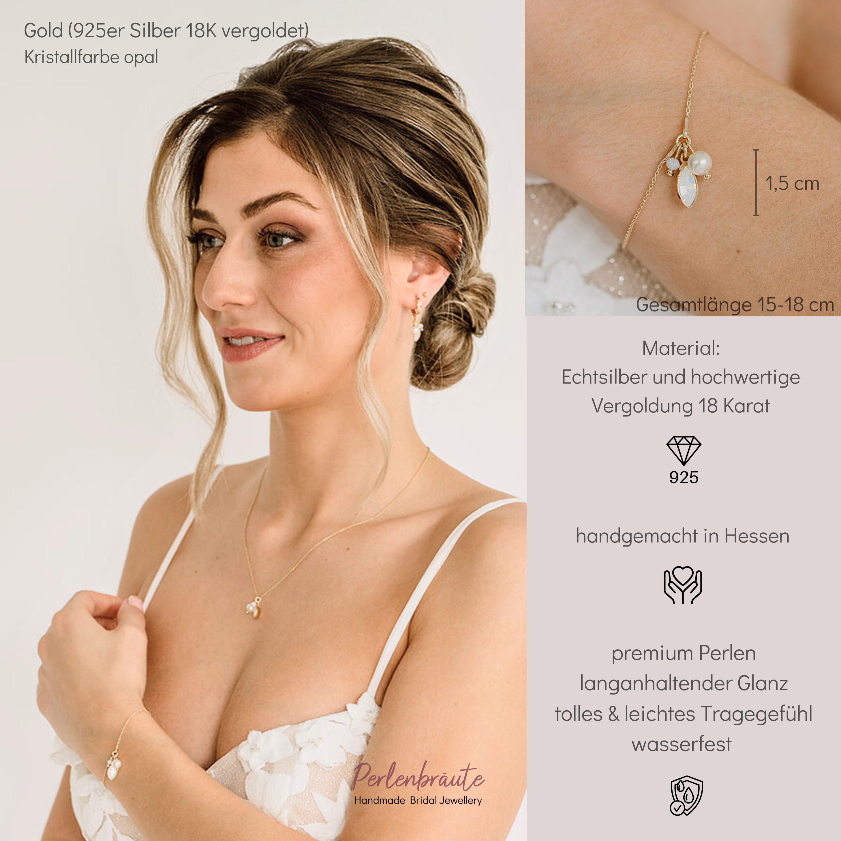 Kylie II | Brautarmband Hochzeit mit Perlen und Kristallen