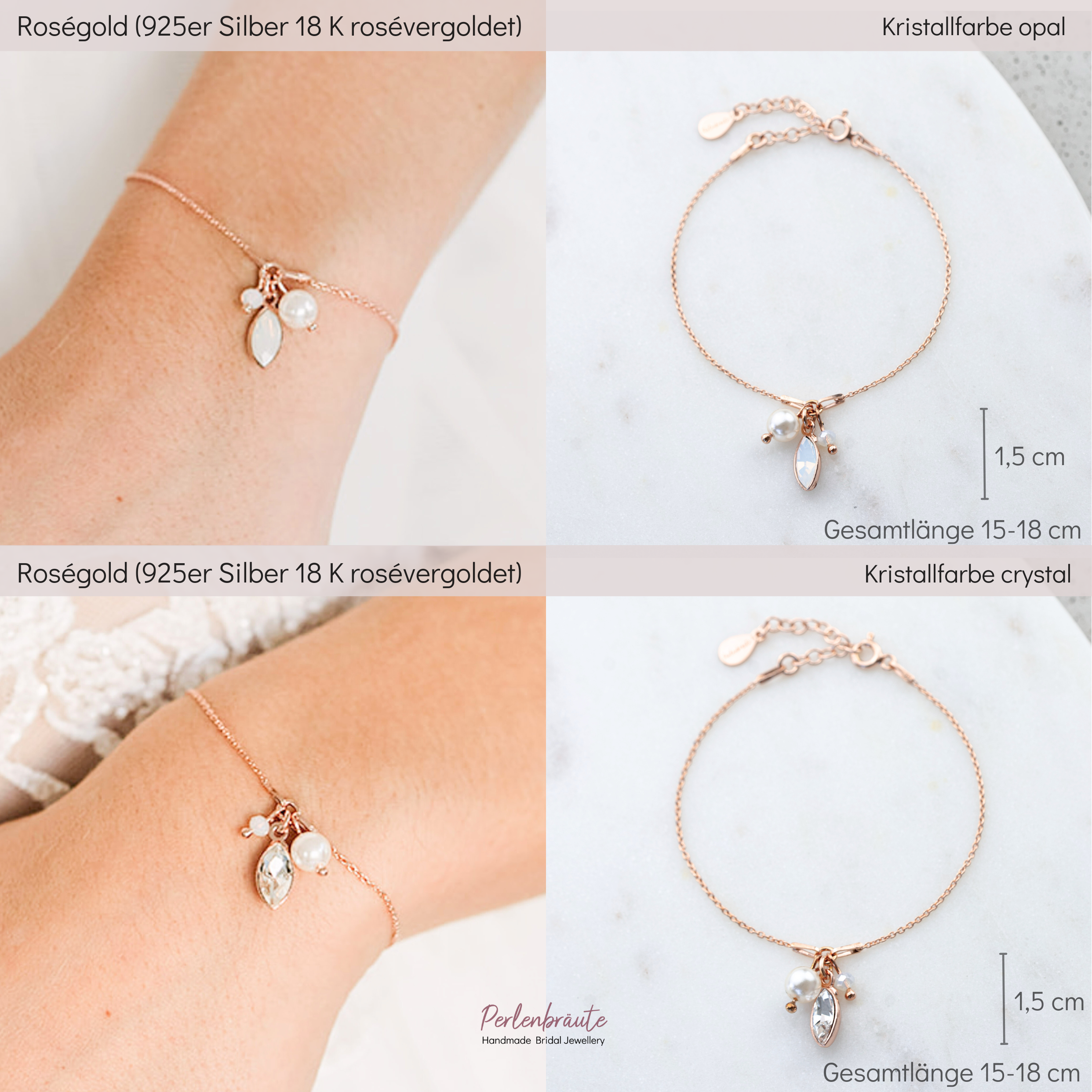 Kylie II | Brautarmband Hochzeit mit Perlen und Kristallen