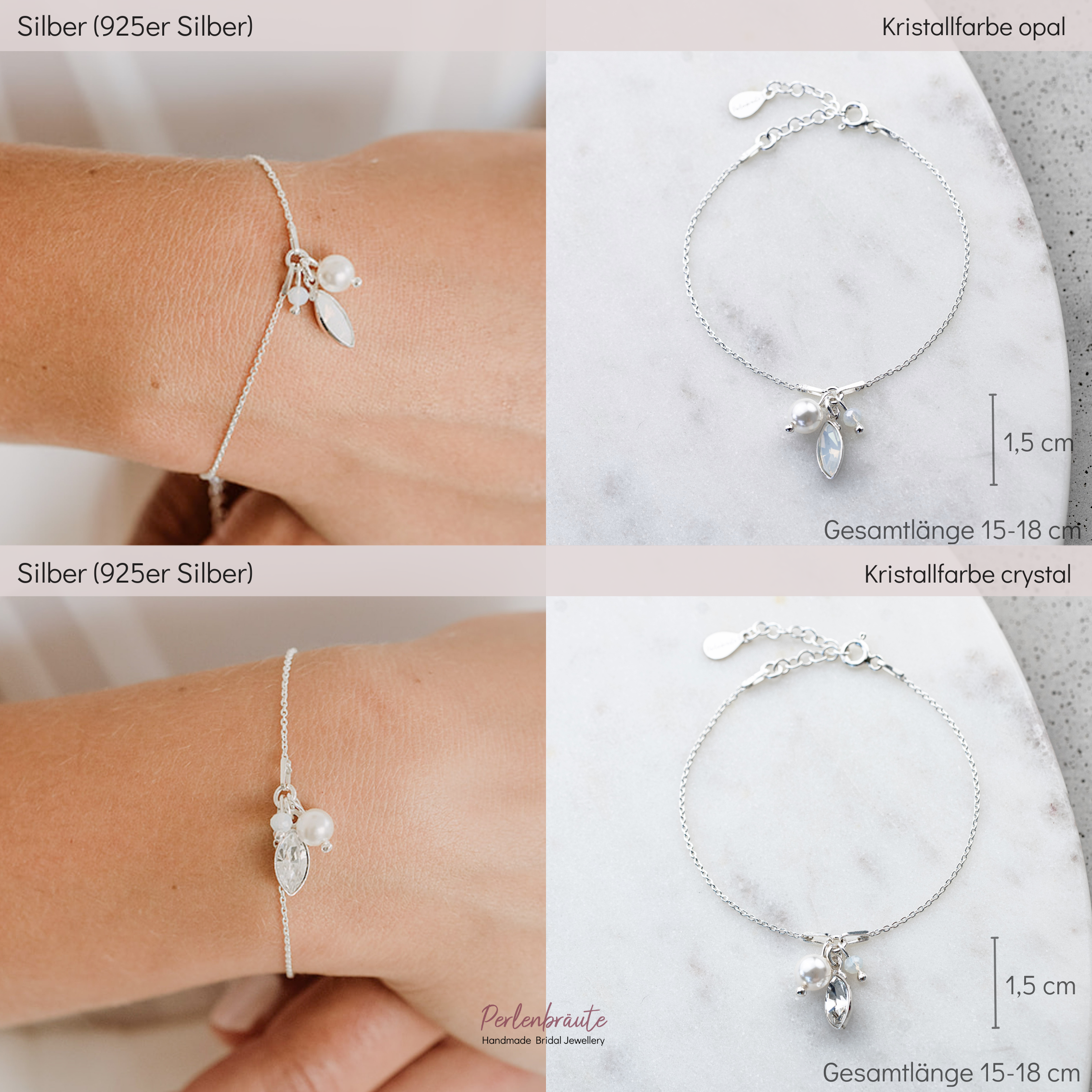 Kylie II | Brautarmband Hochzeit mit Perlen und Kristallen