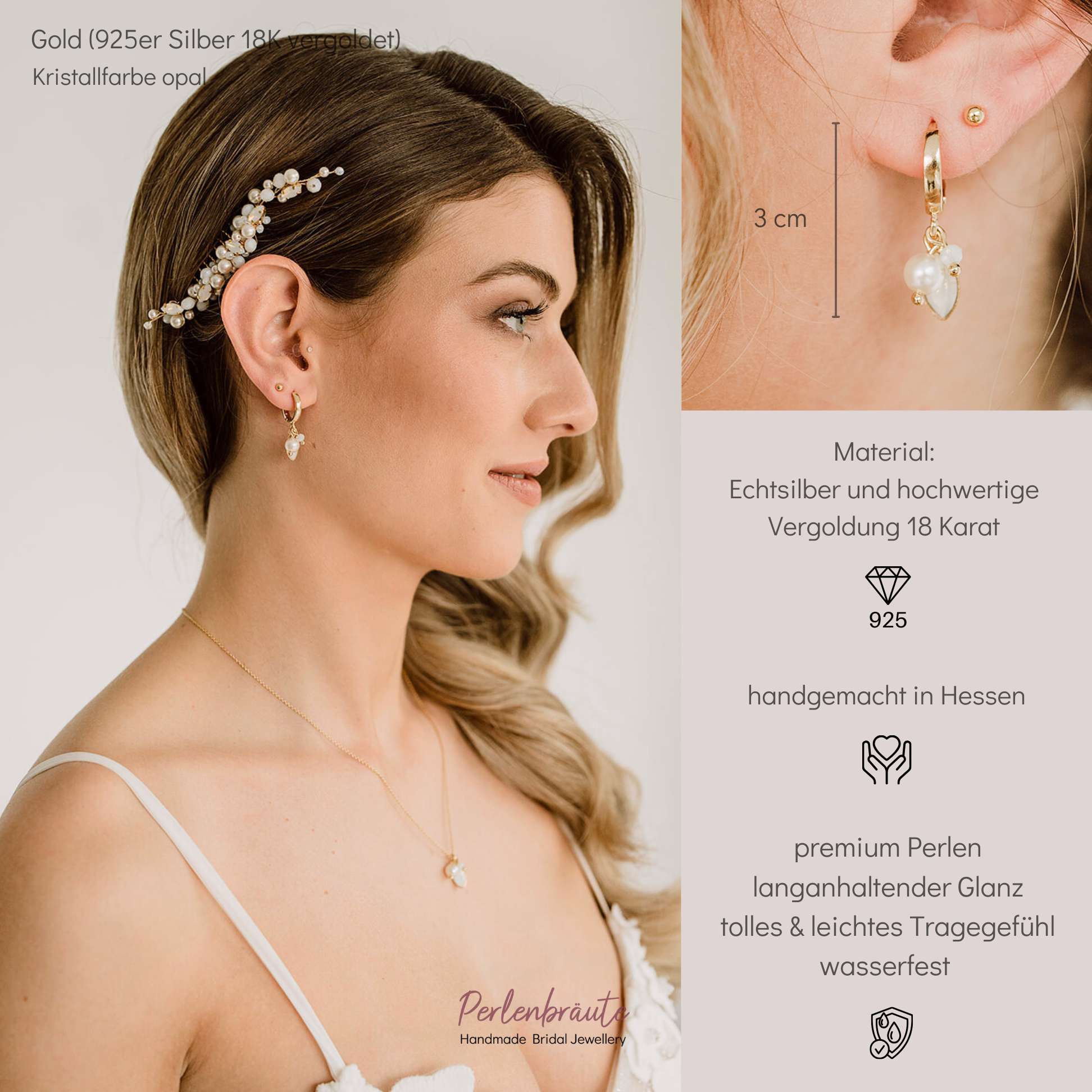 Kylie | Brautcreolen mit Perle und Kristall