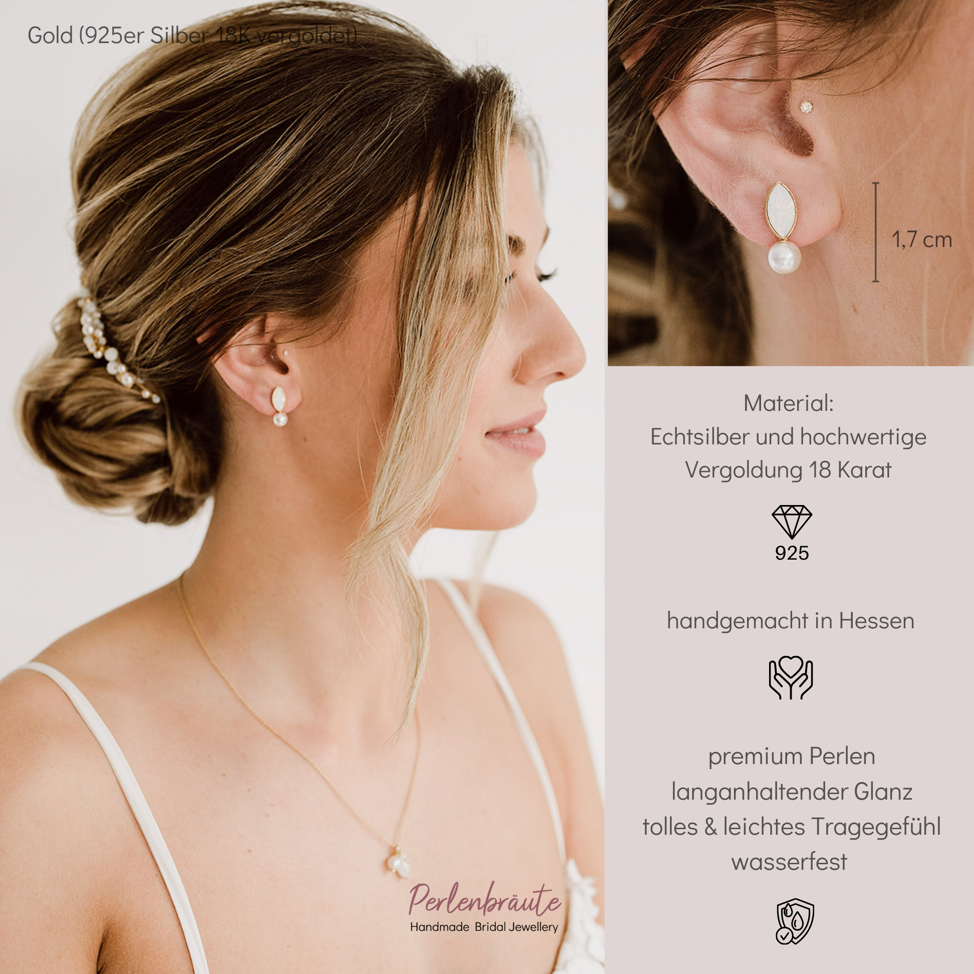 Kylie | Brautohrstecker mit Perle und Kristall