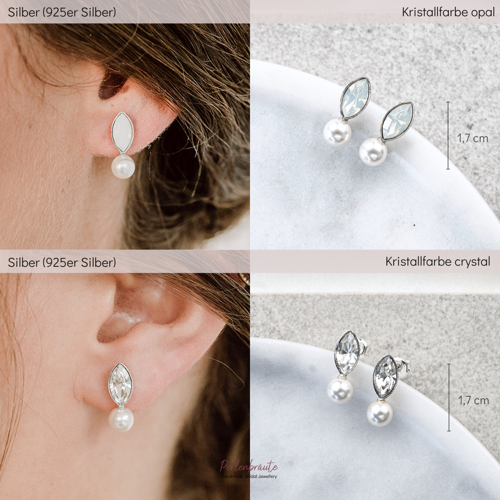 Kylie | Brautohrstecker mit Perle und Kristall