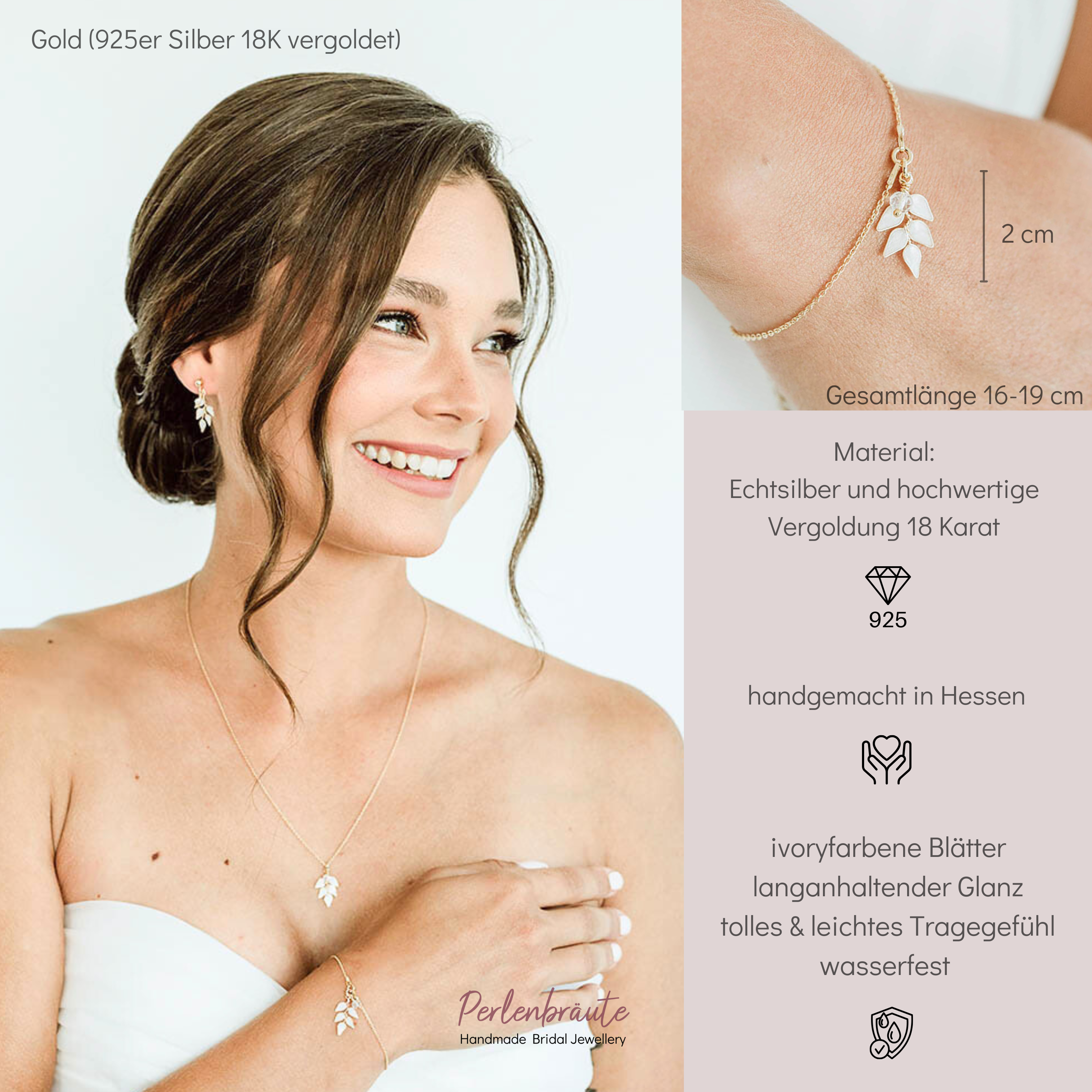 Lana | Brautarmband mit Blatt dezent