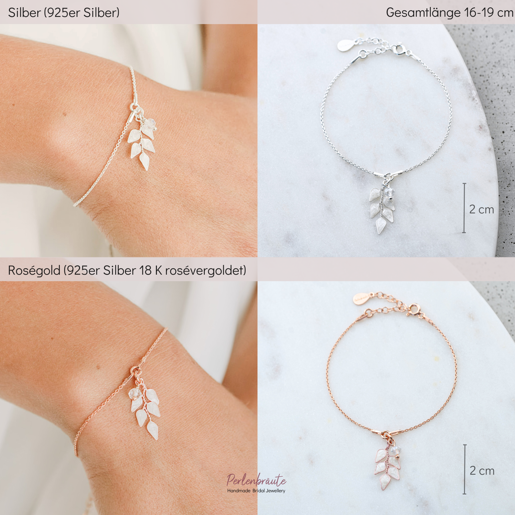 Lana | Brautarmband mit Blatt dezent